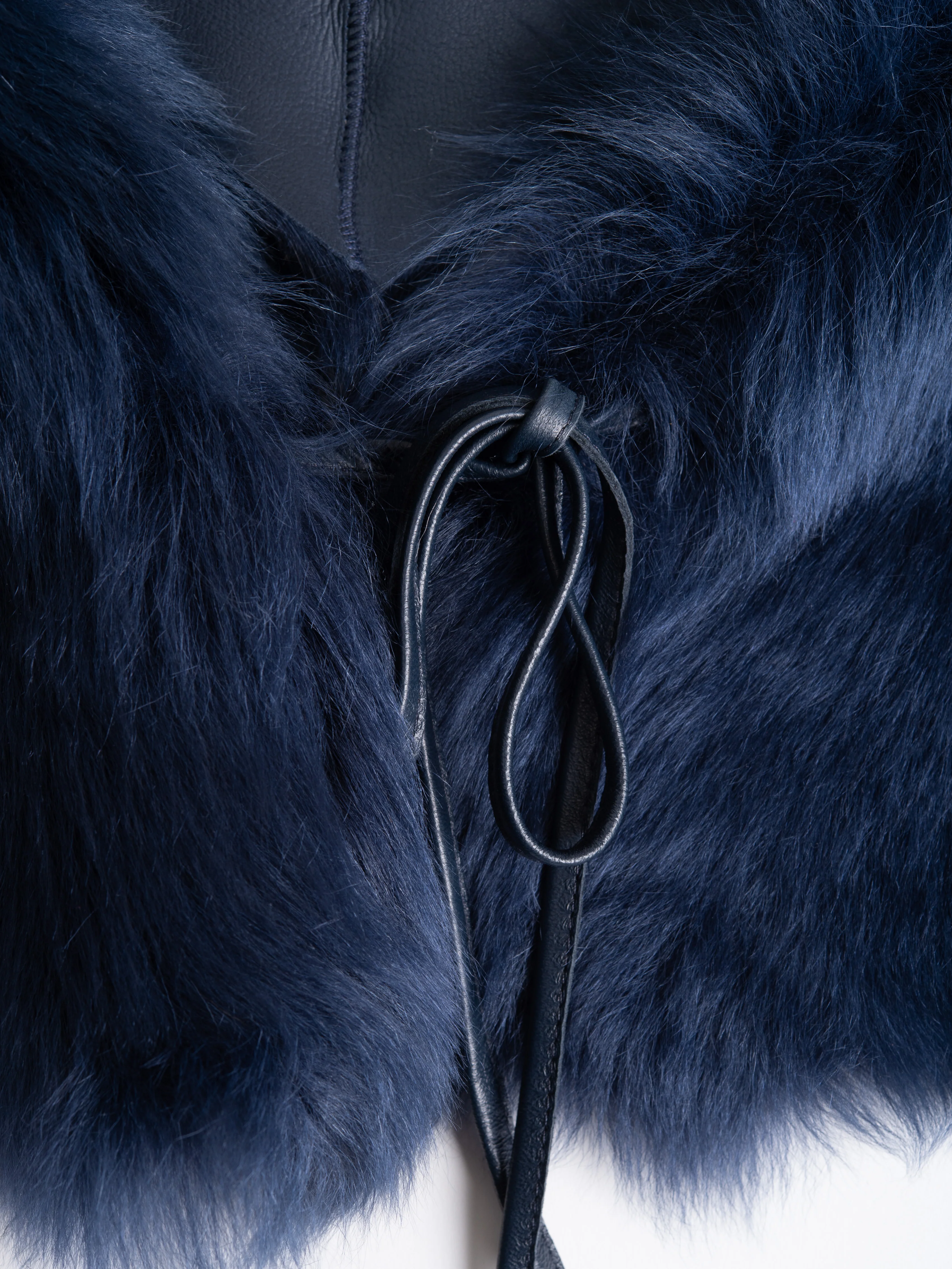 snap tie shawl scarf w/leather tie - navy - Image 2