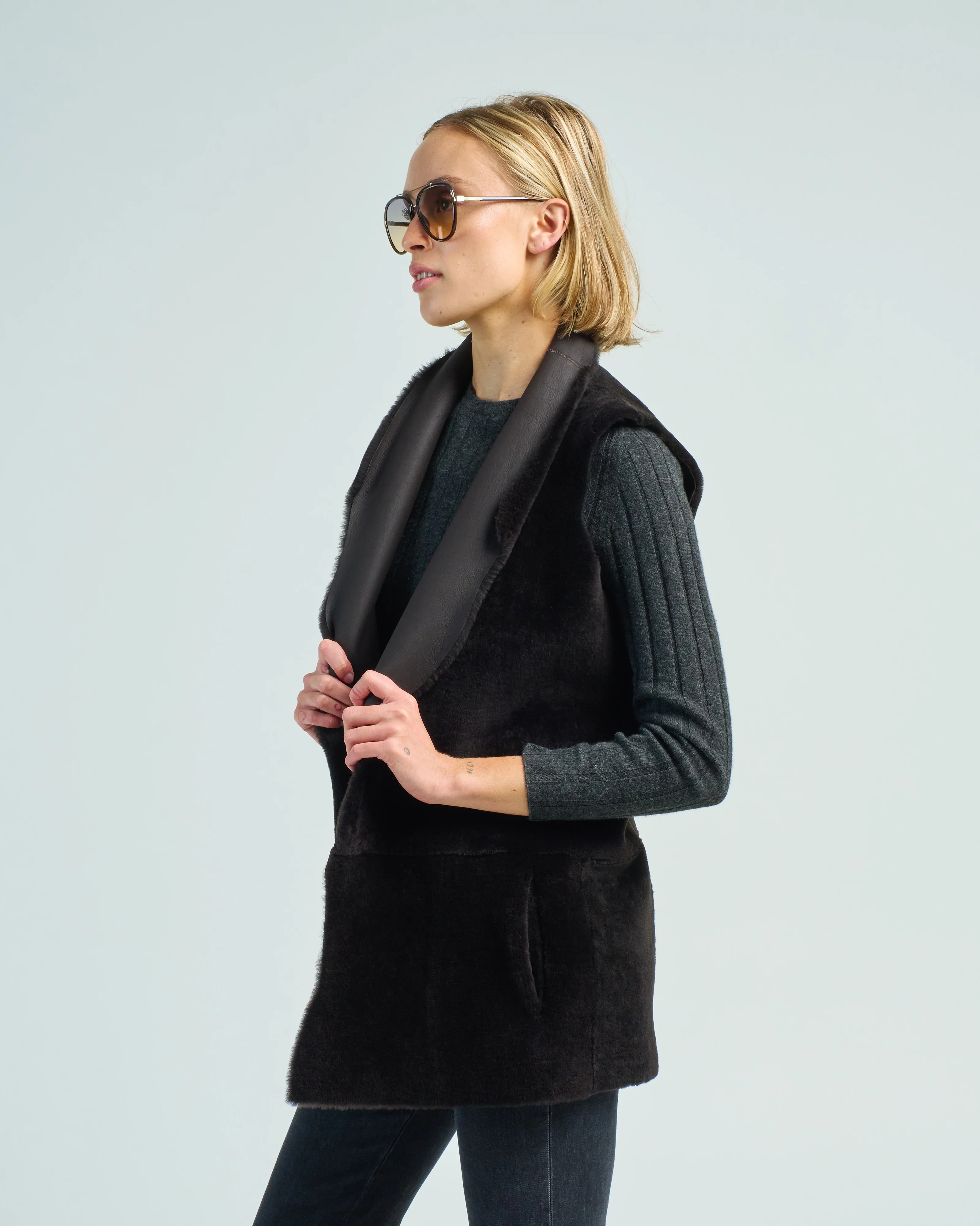 straight merino midlength gilet - Image 4