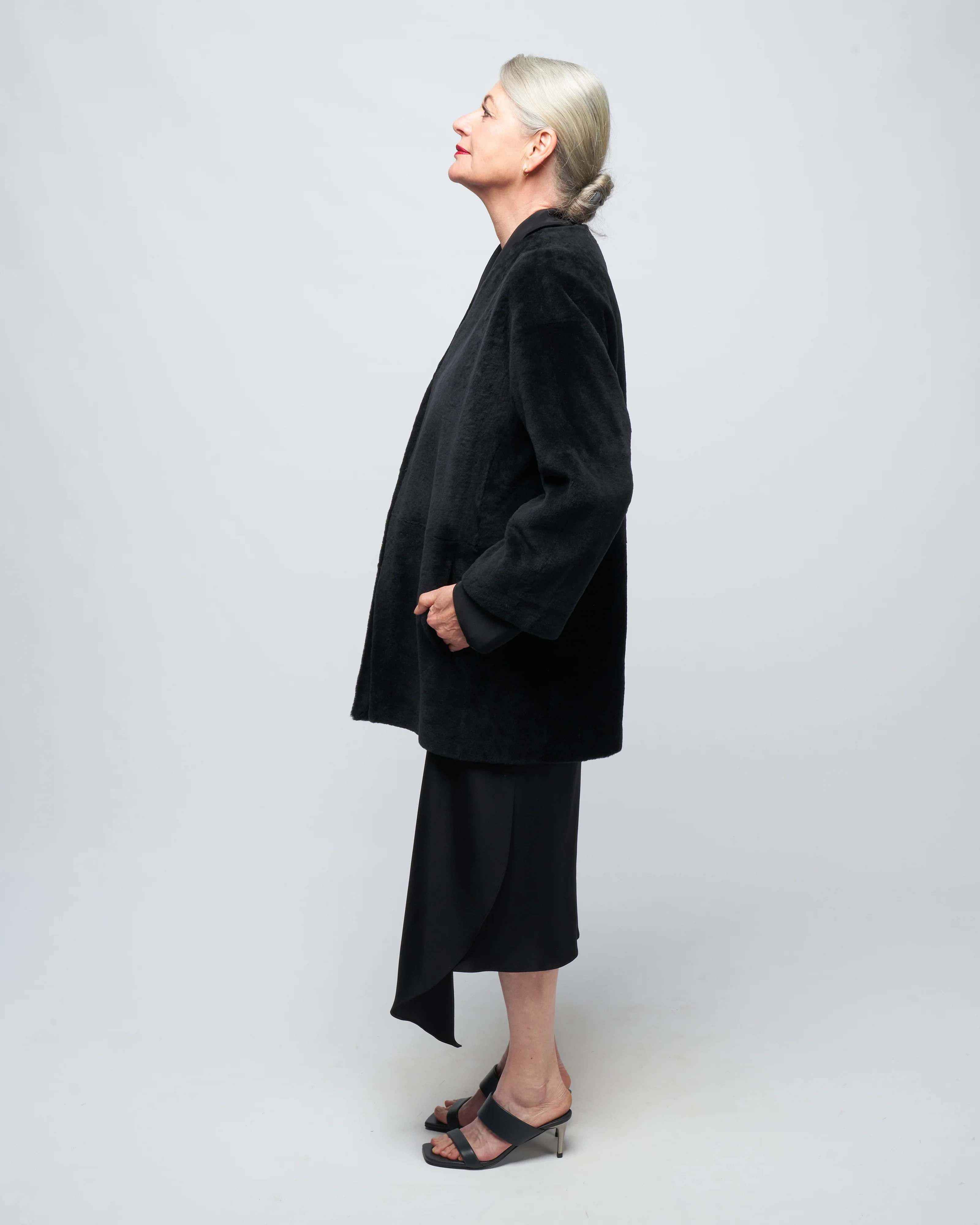 v neck long cardigan - black merino - Image 2