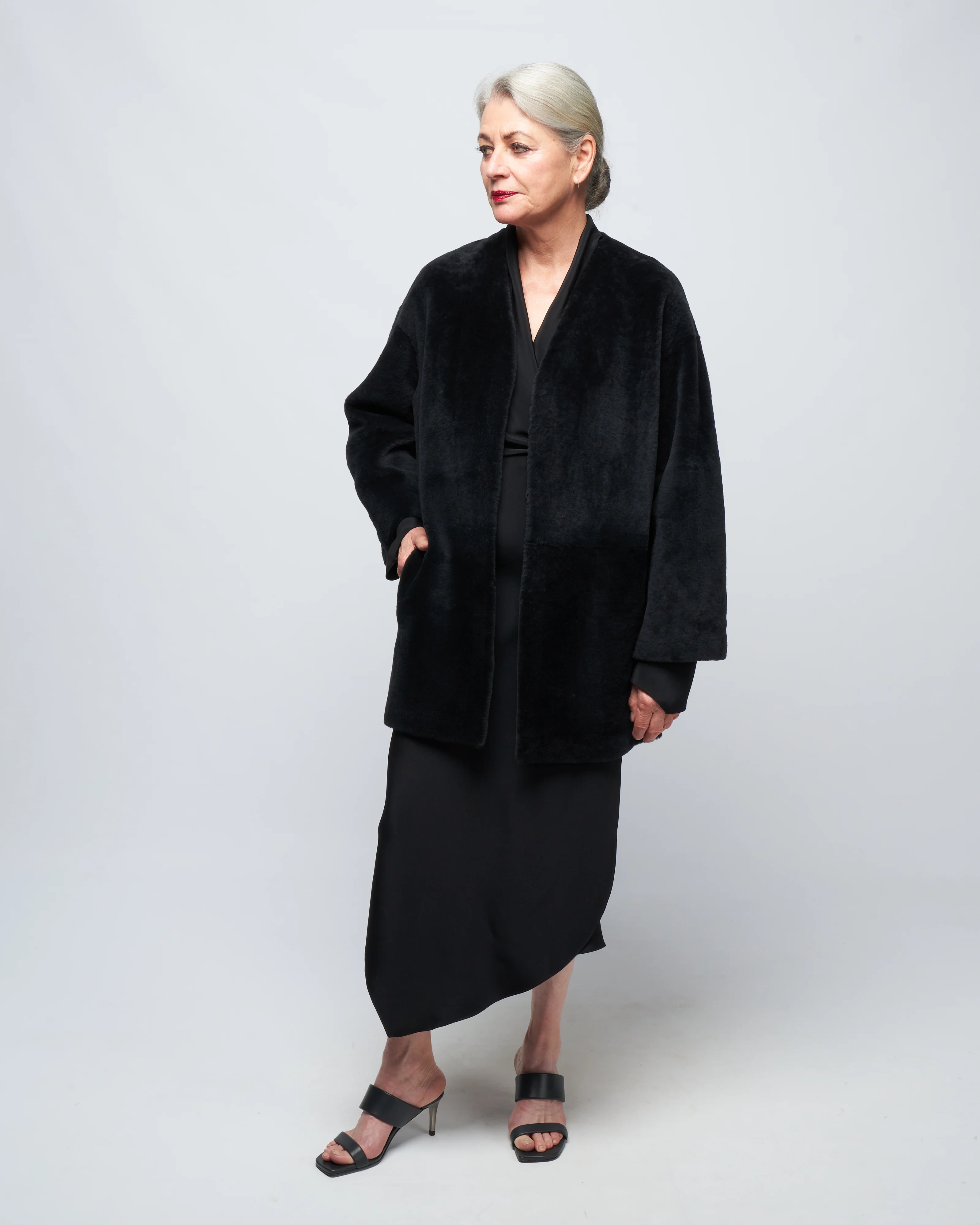 v neck long cardigan - black merino - Image 4