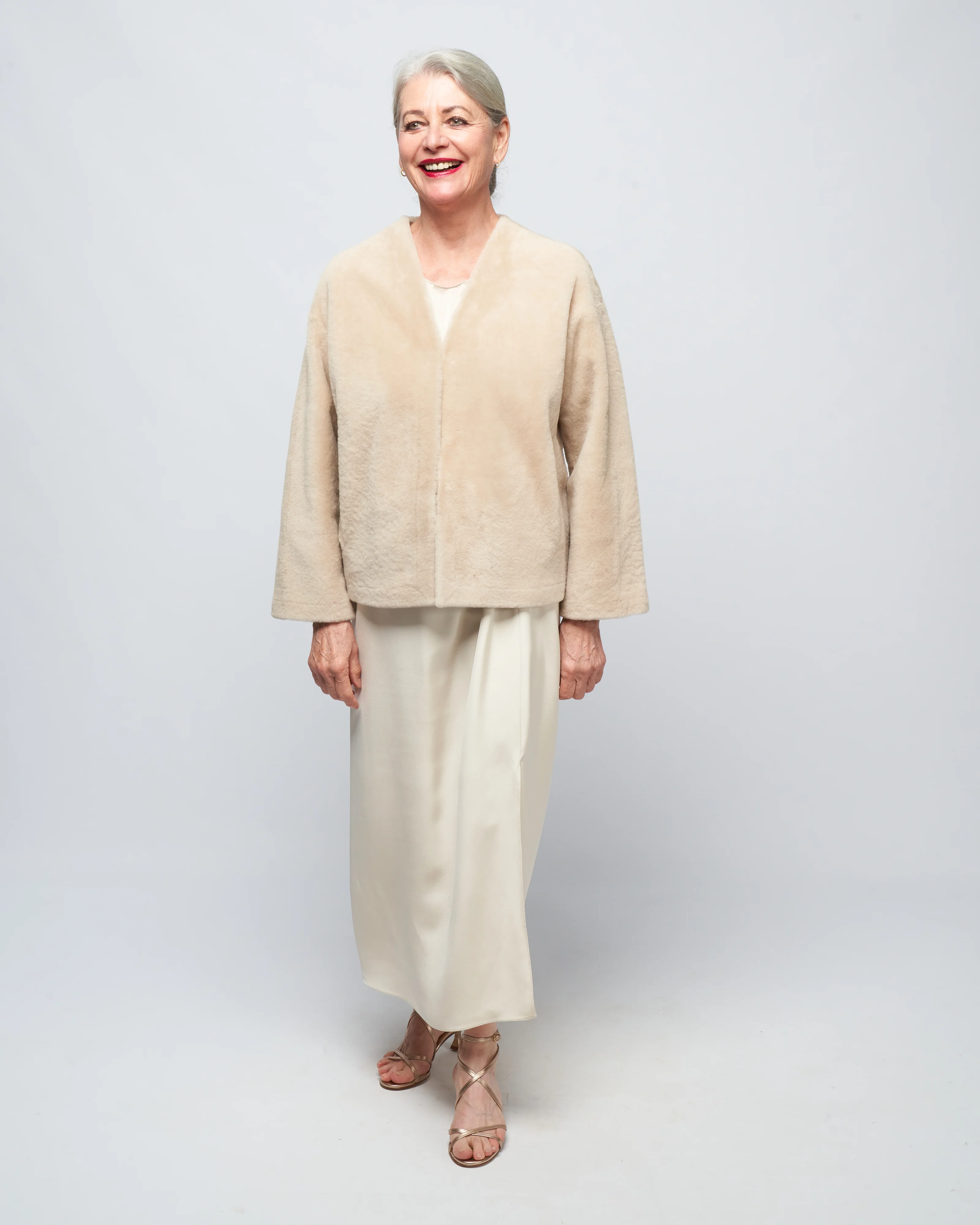 v neck shearling cardigan - Image 2