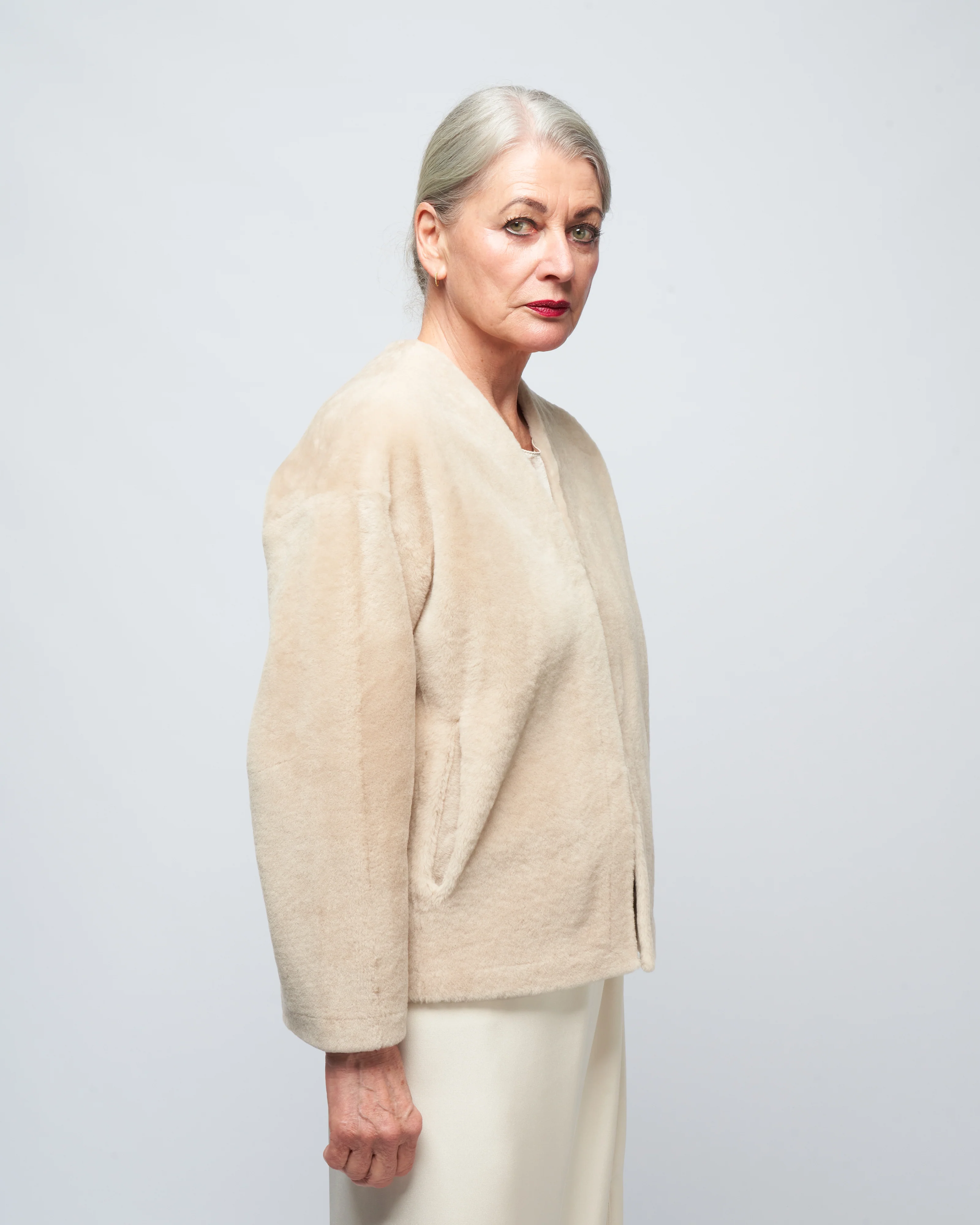 v neck shearling cardigan - Image 3