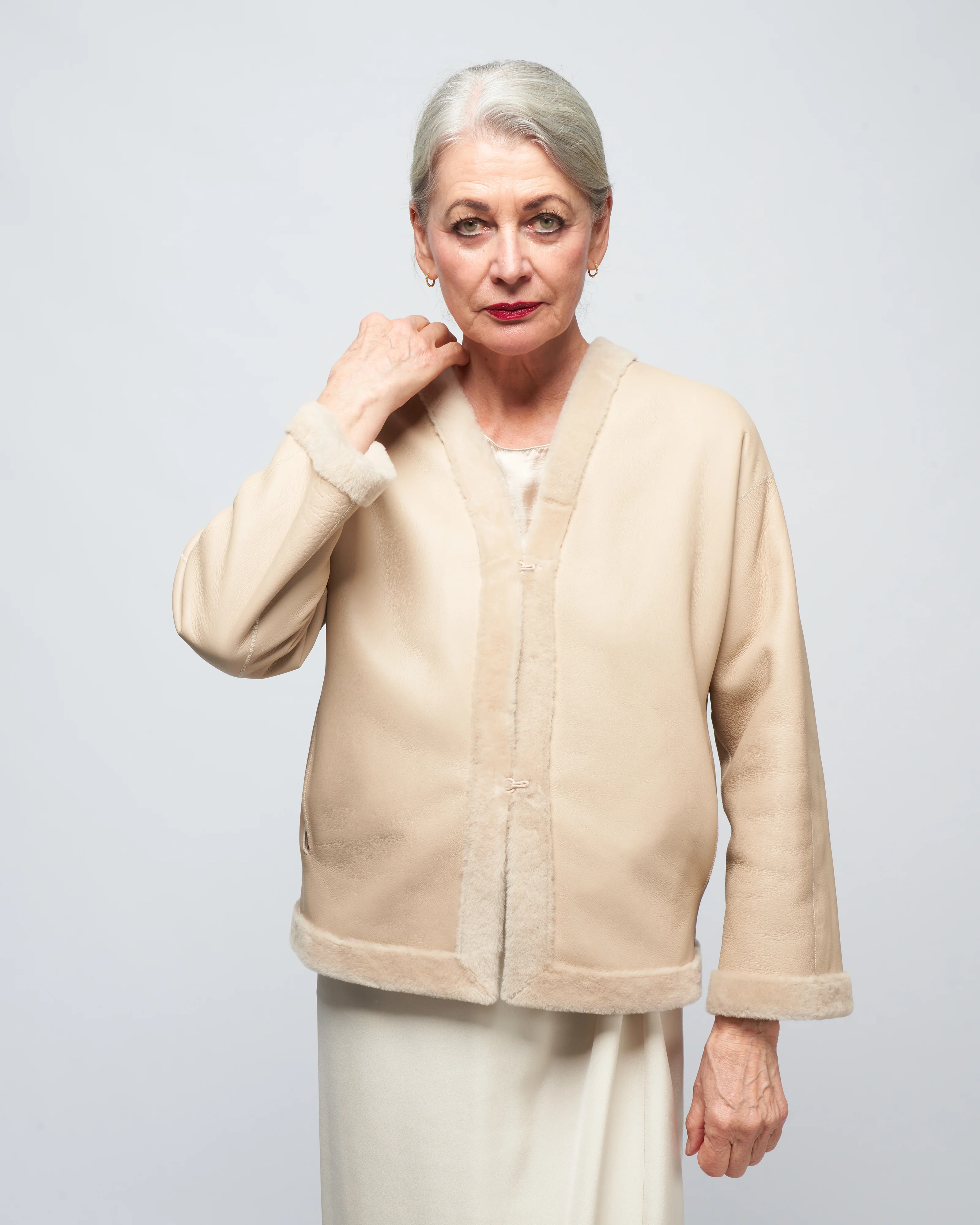 v neck shearling cardigan - Image 6