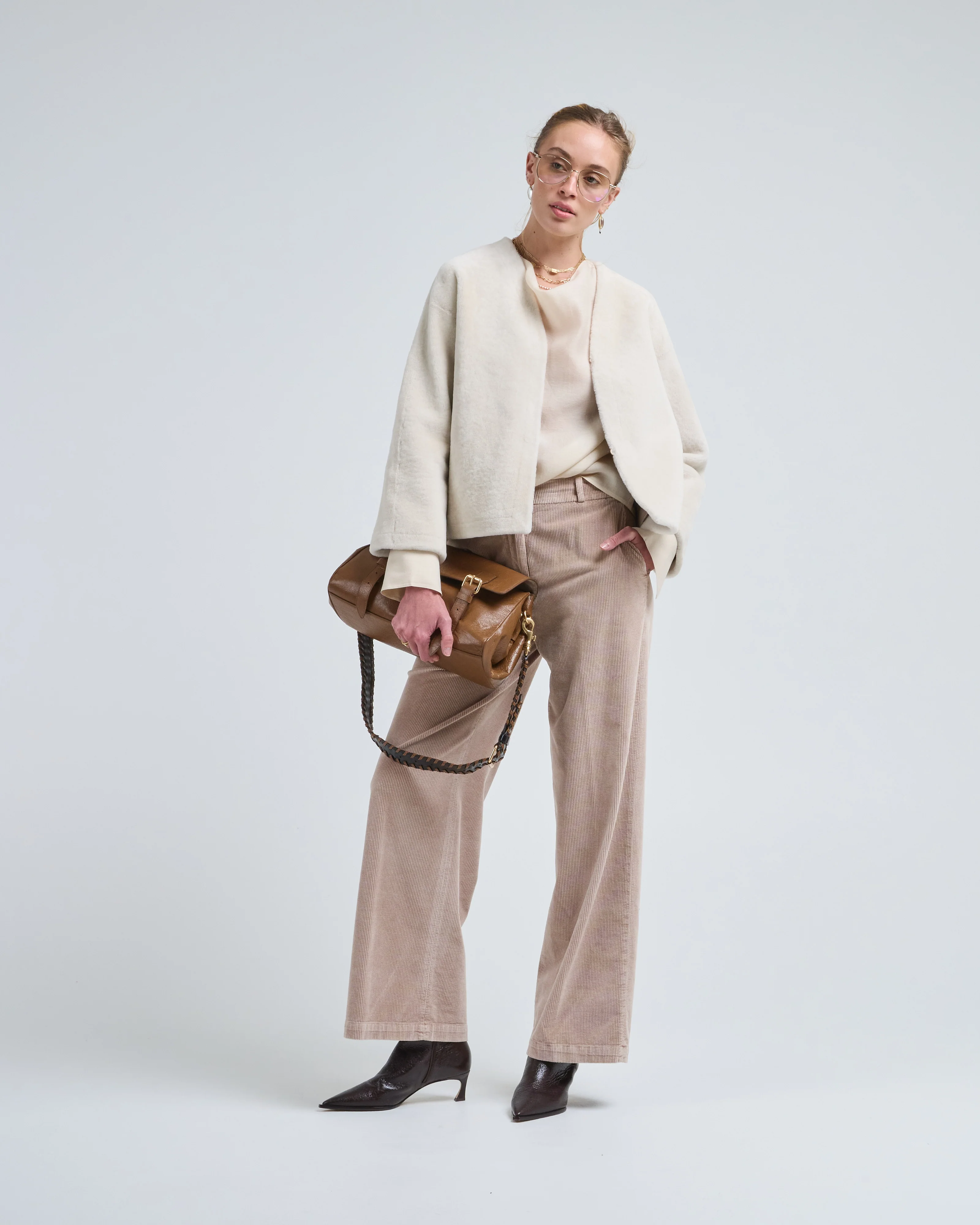 v neck shearling cardigan jacket - Image 3