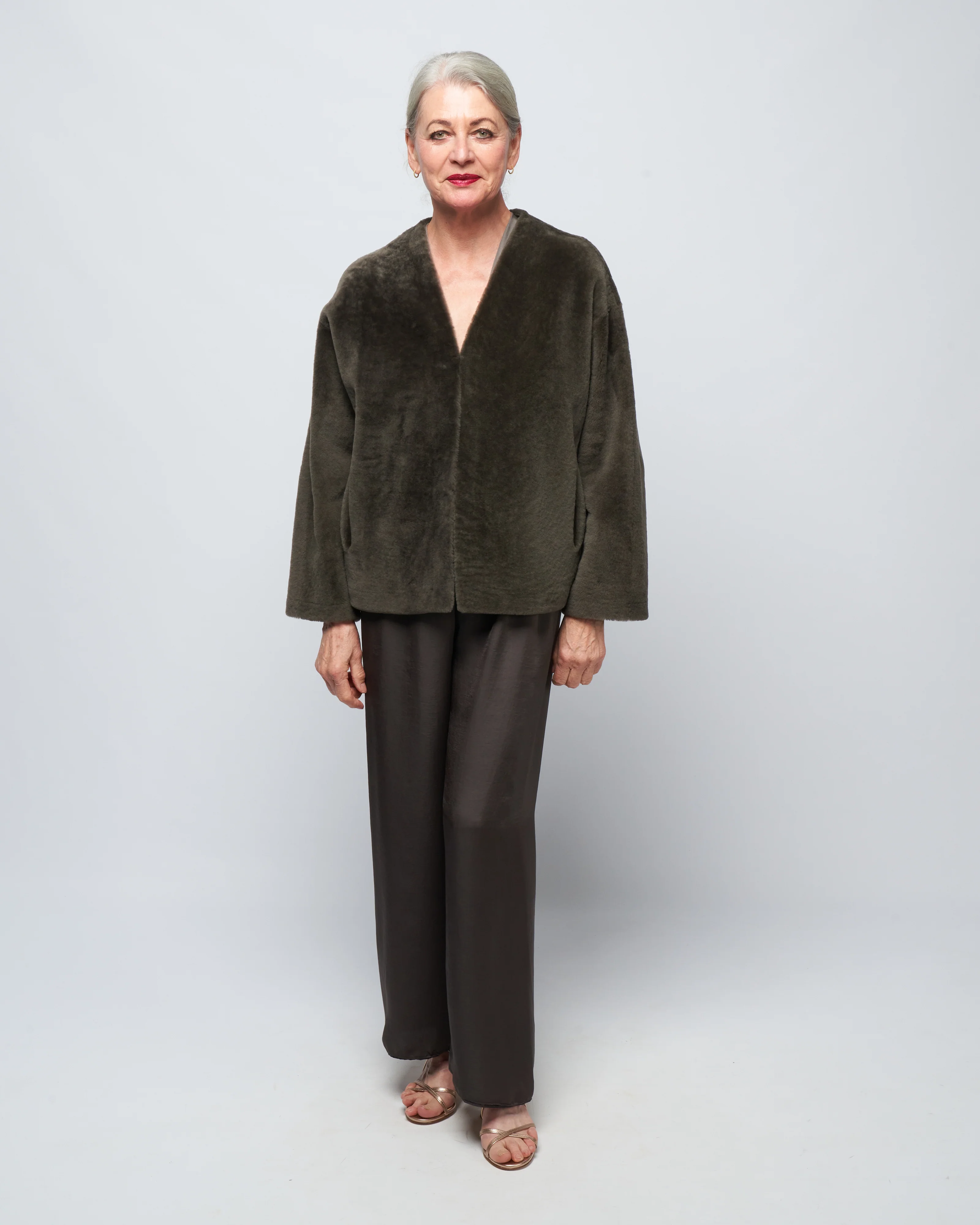 v neck shearling cardigan - Image 2