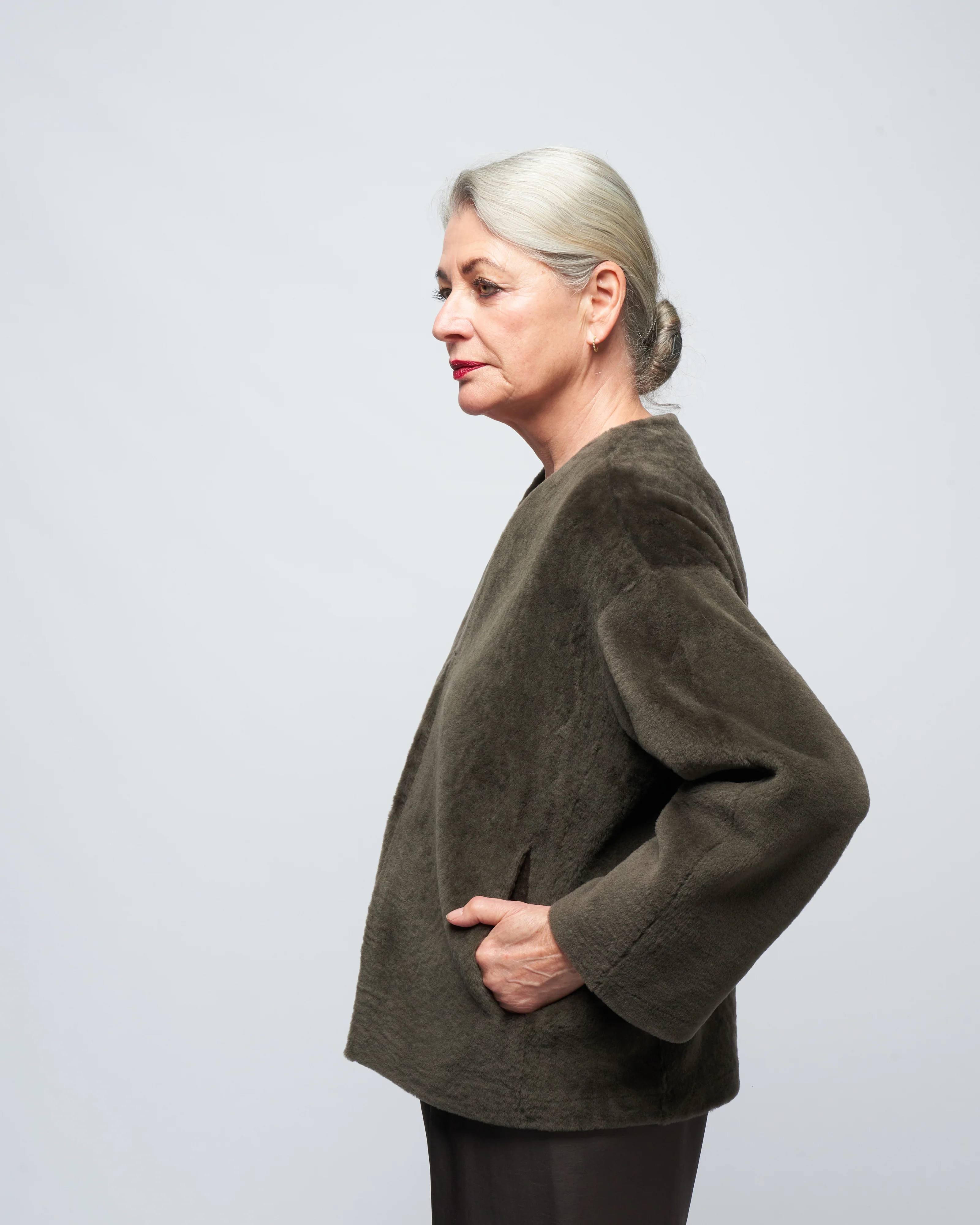 v neck shearling cardigan - Image 3