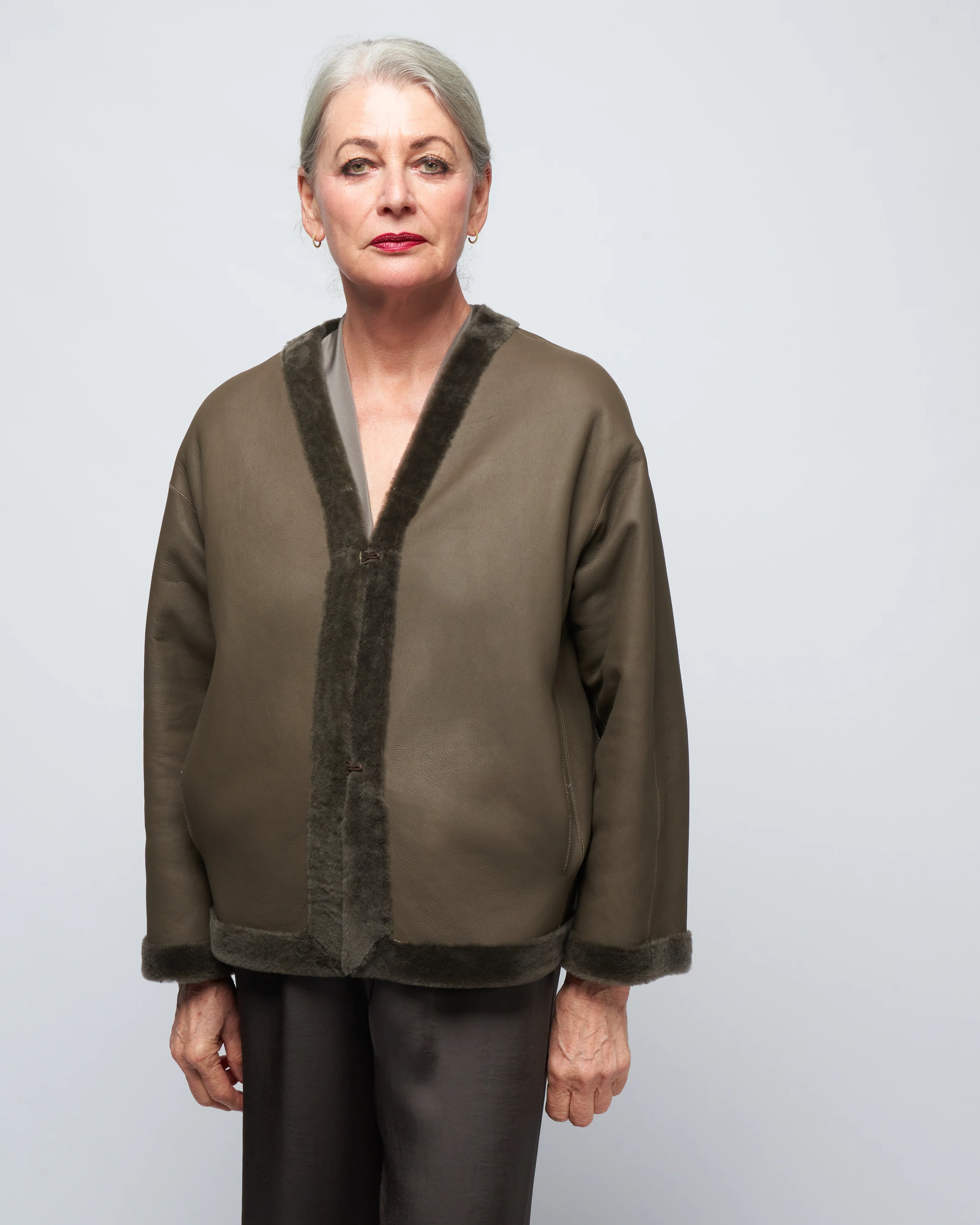 v neck shearling cardigan - Image 6
