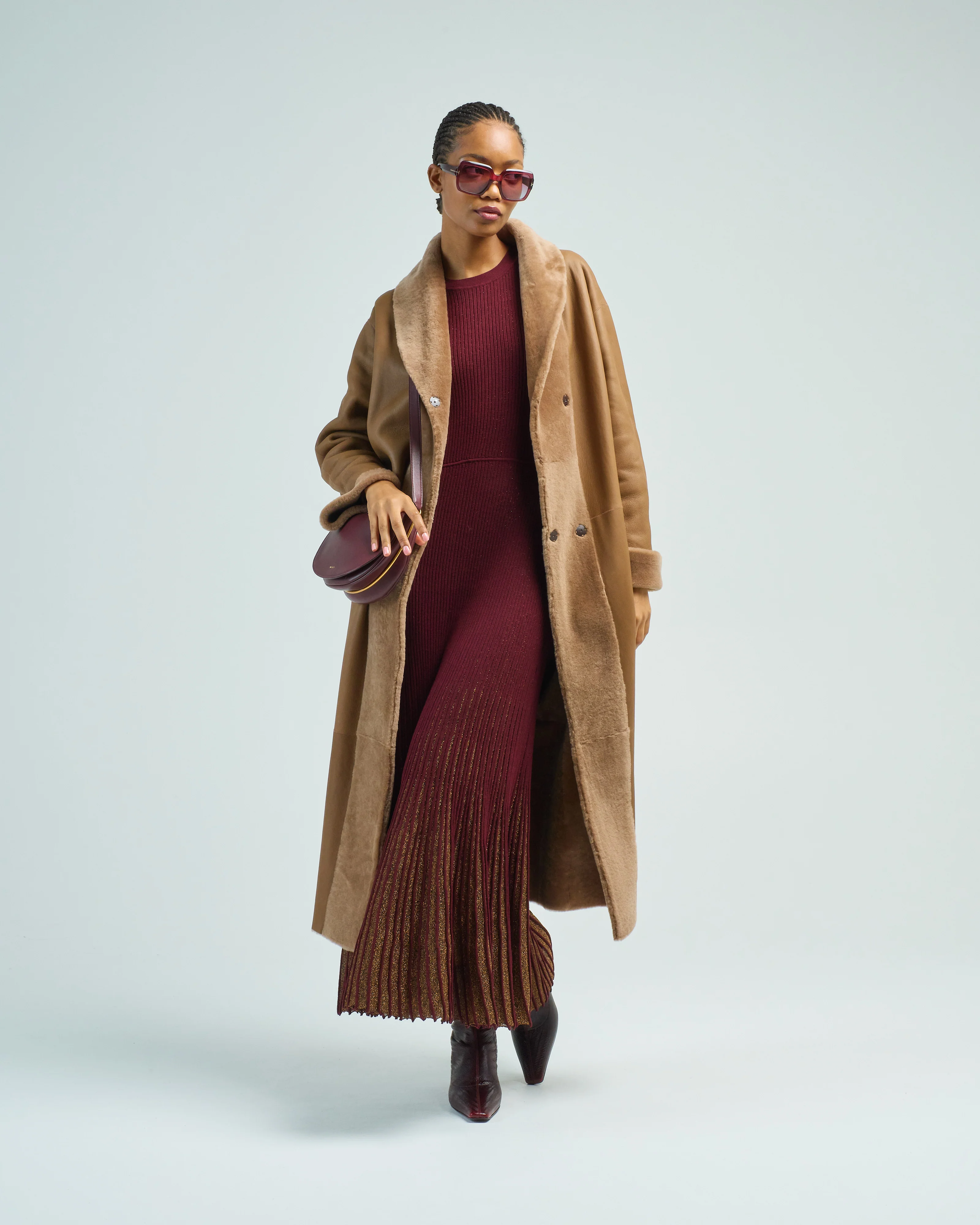 xlong neat shearling shawl coat - Image 2