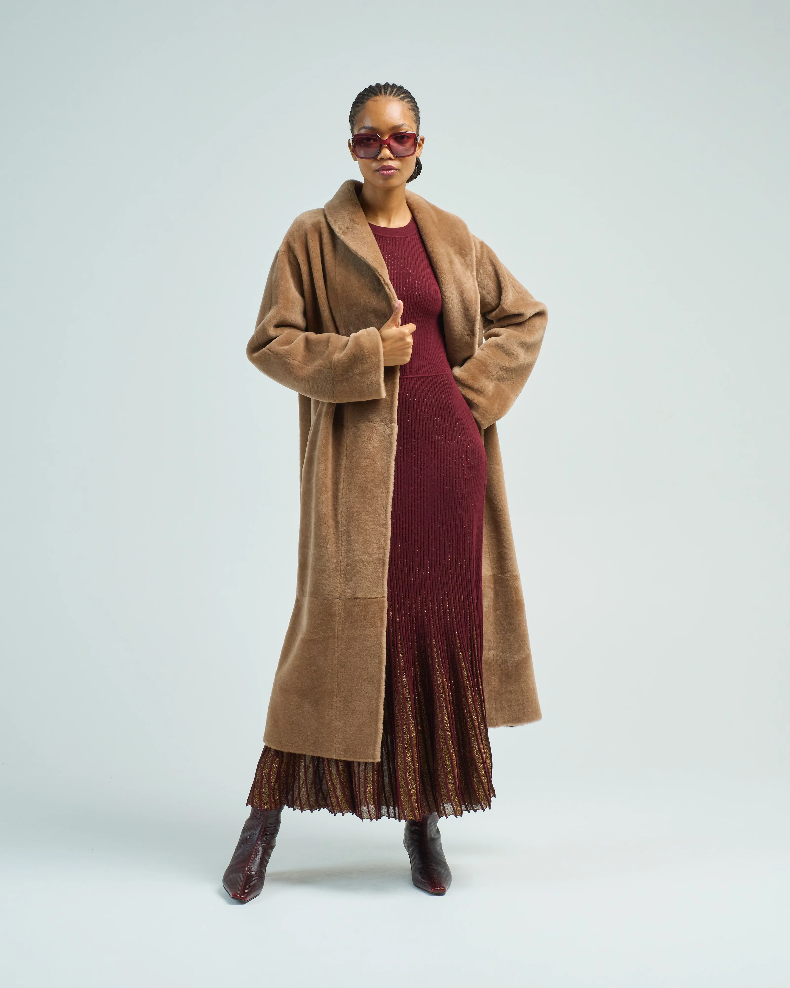 xlong neat shearling shawl coat - Image 3