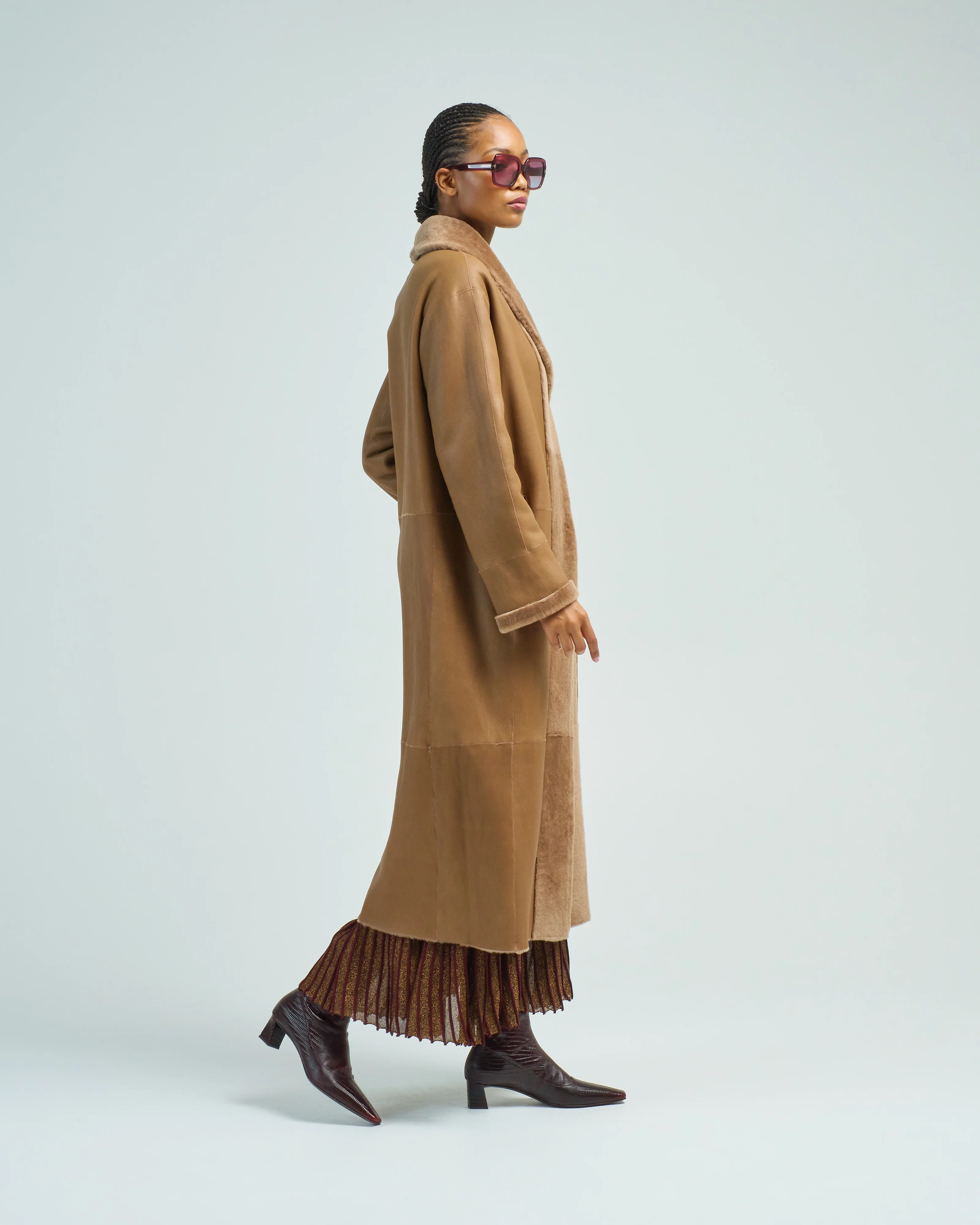 xlong neat shearling shawl coat - Image 4