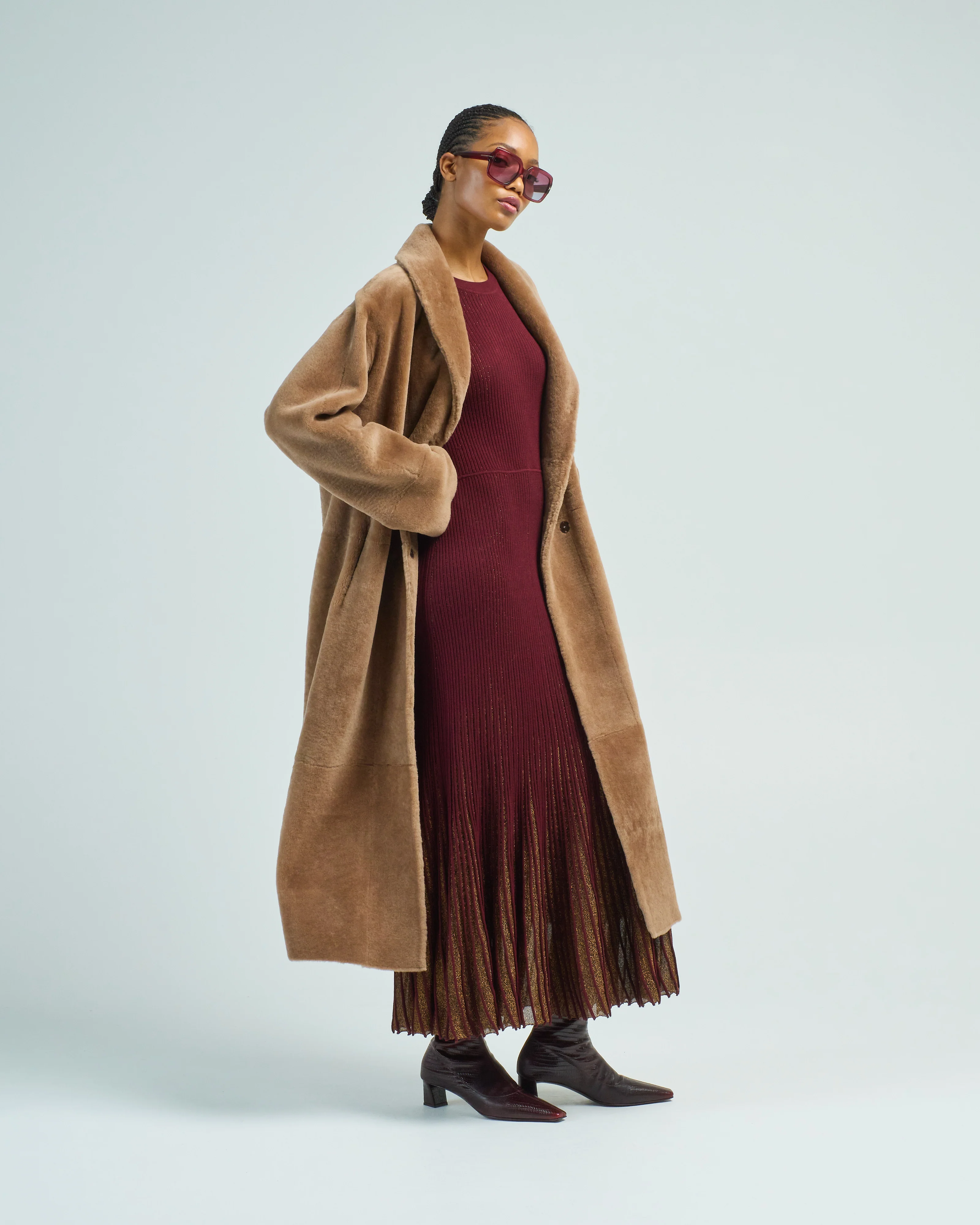 xlong neat shearling shawl coat - Image 6
