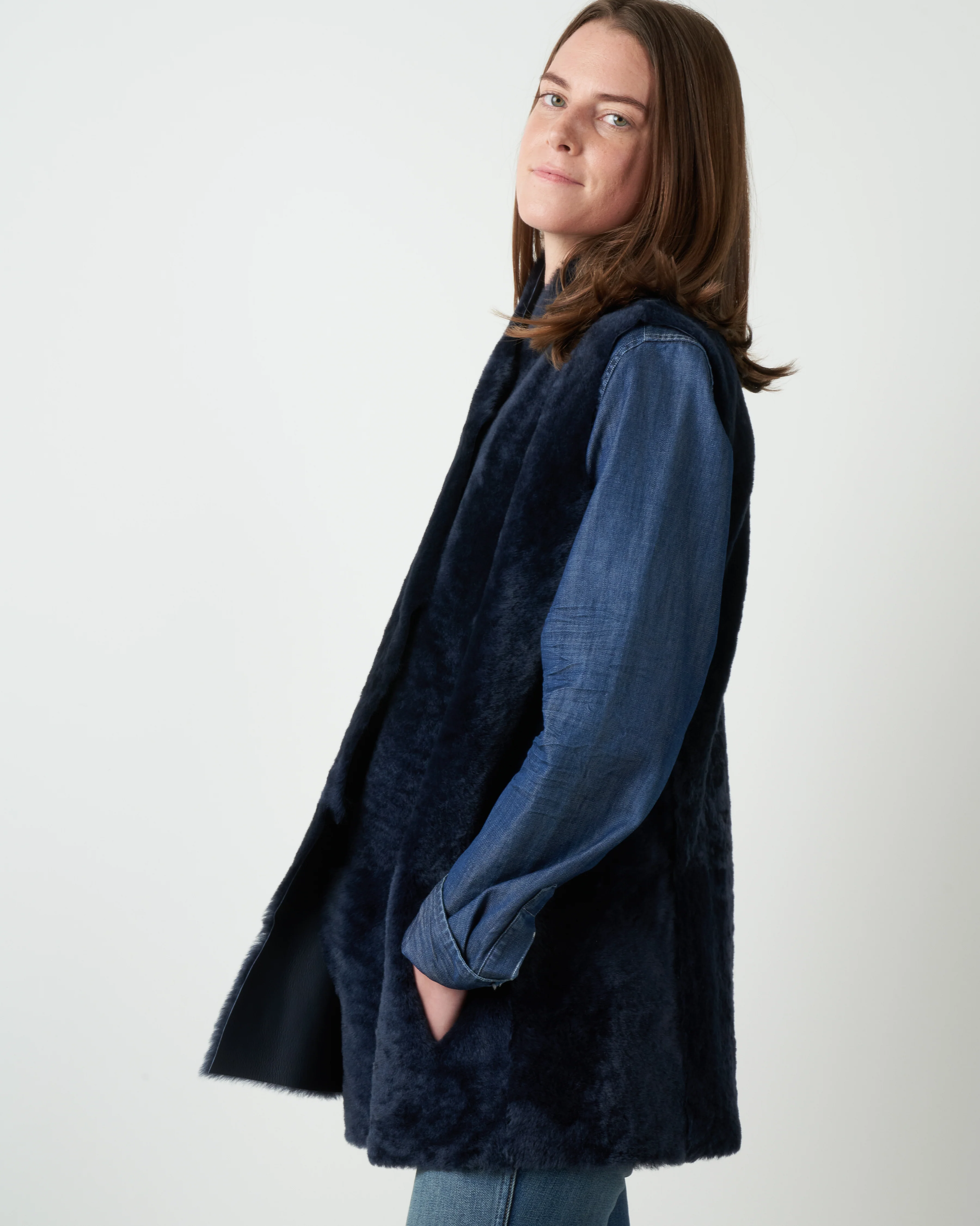 merinillo mid-length gilet - navy - Image 3