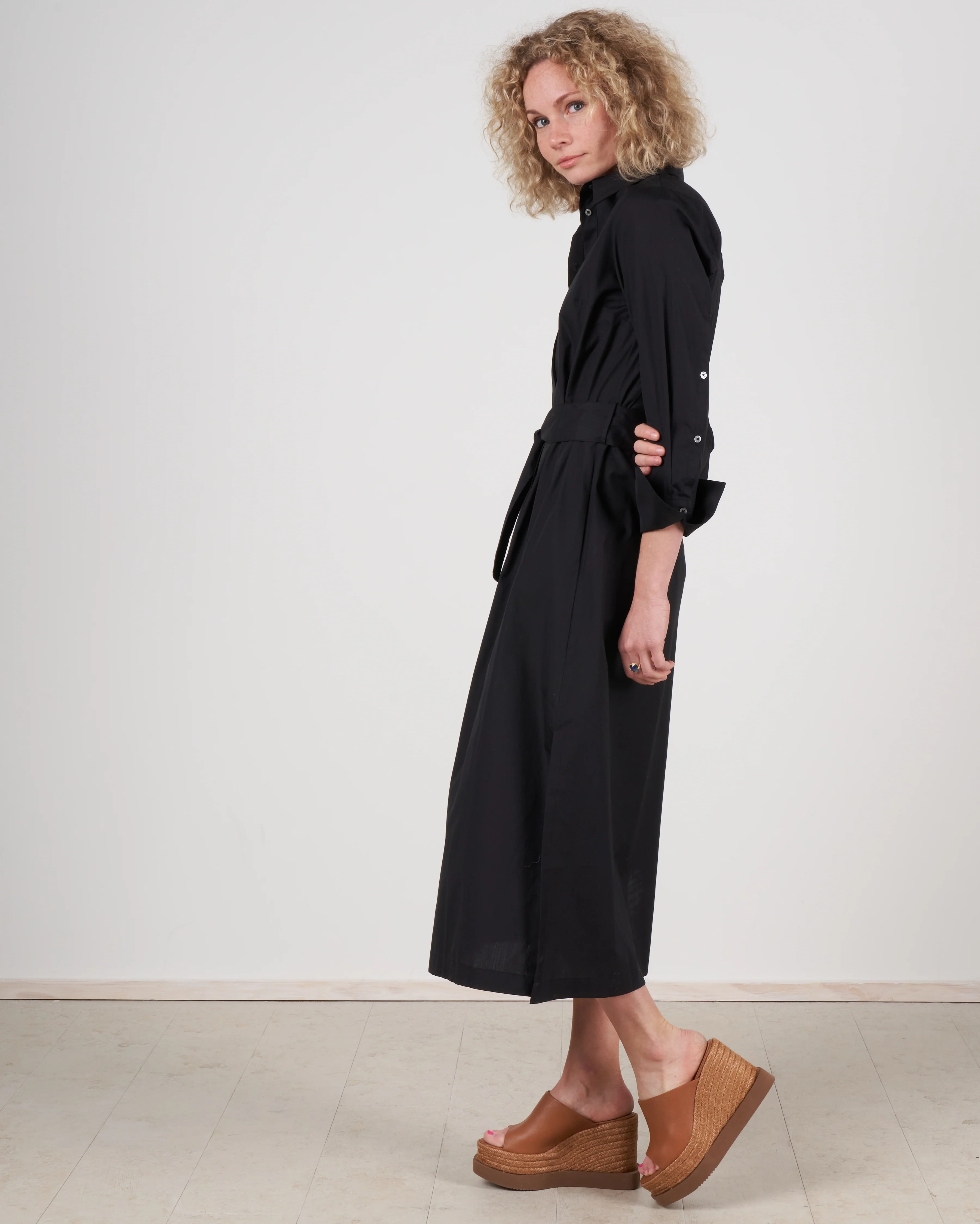 button sleeve shirtdress - black - Image 3