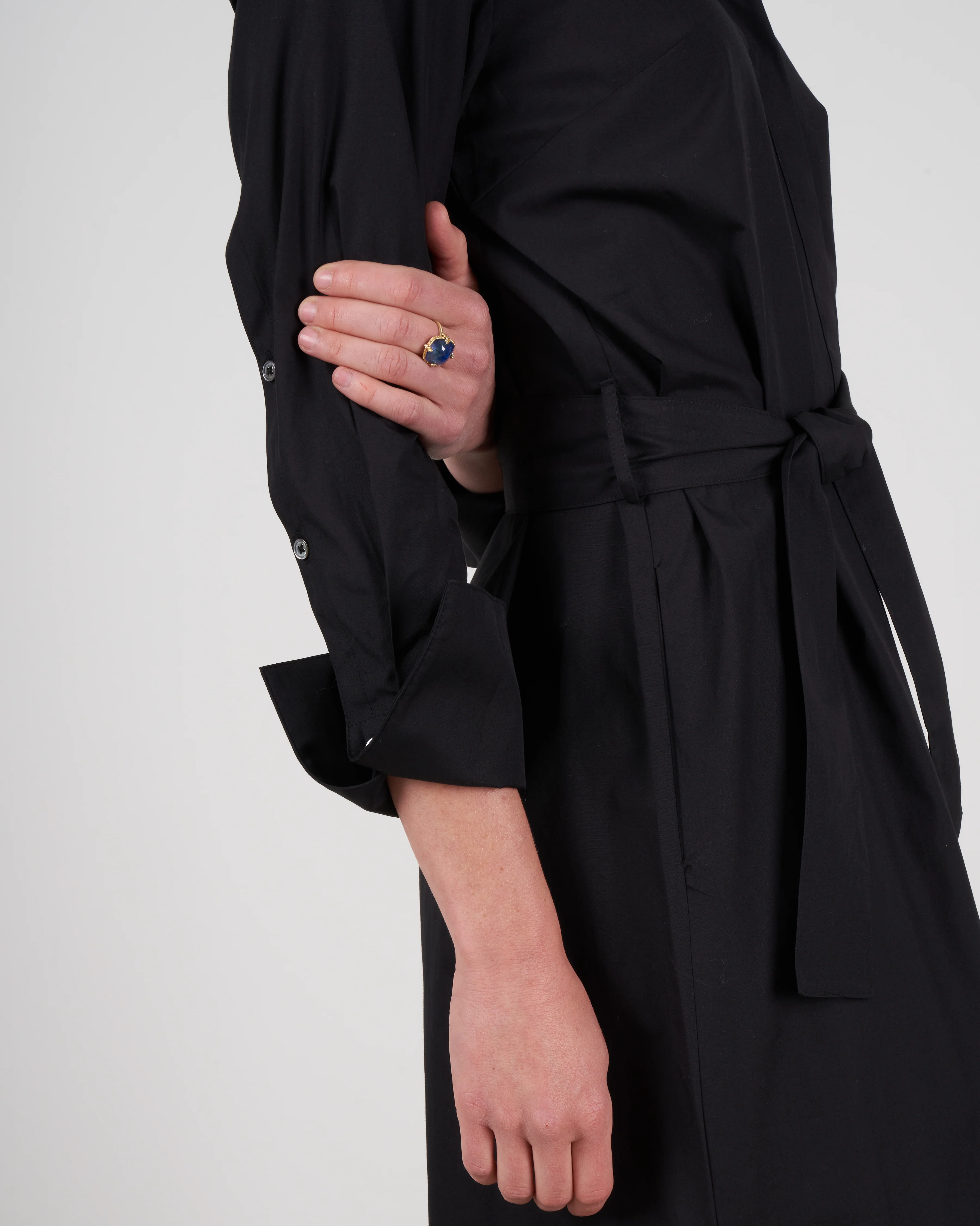 button sleeve shirtdress - black - Image 5