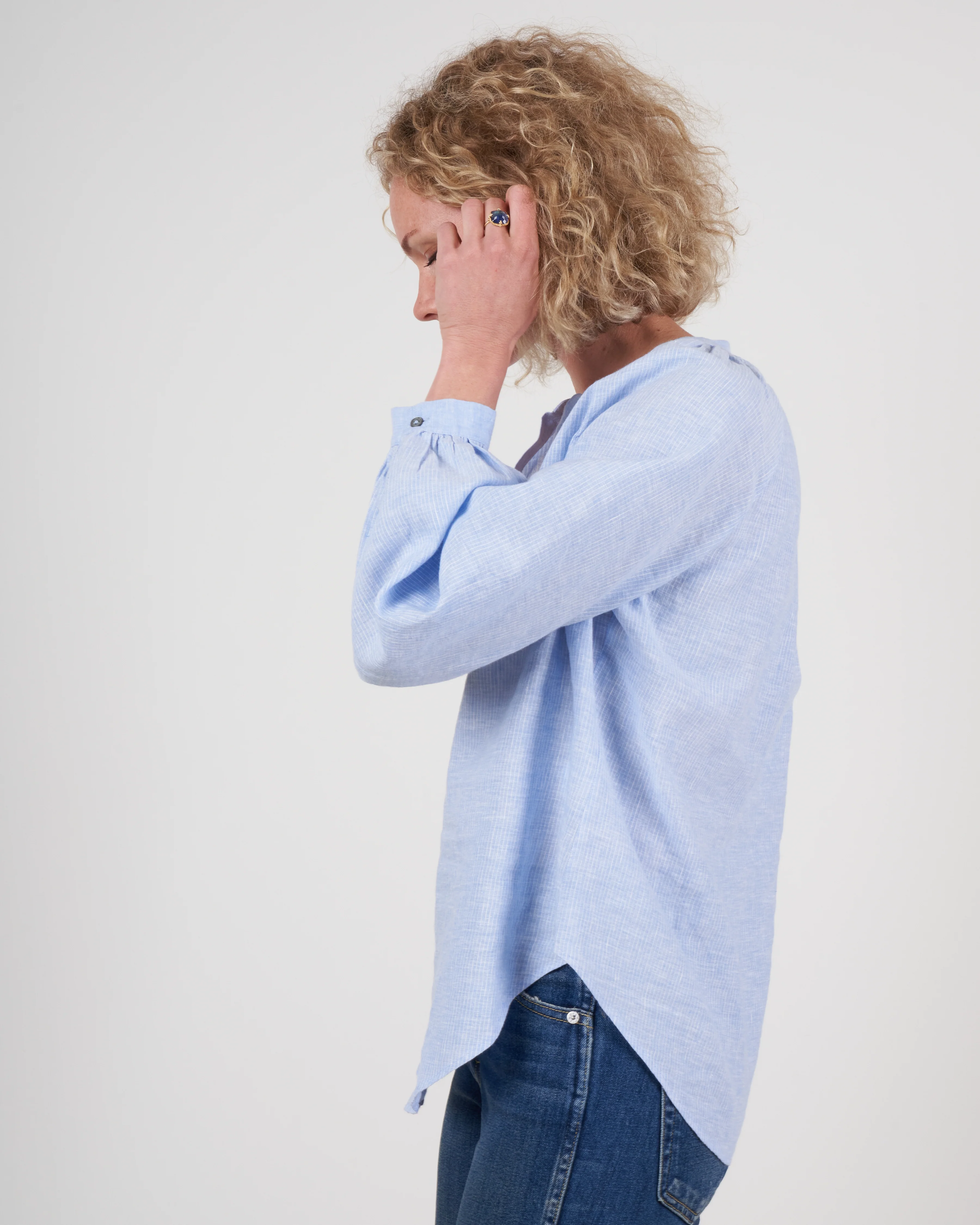 linen stripe popover - blue - Image 2
