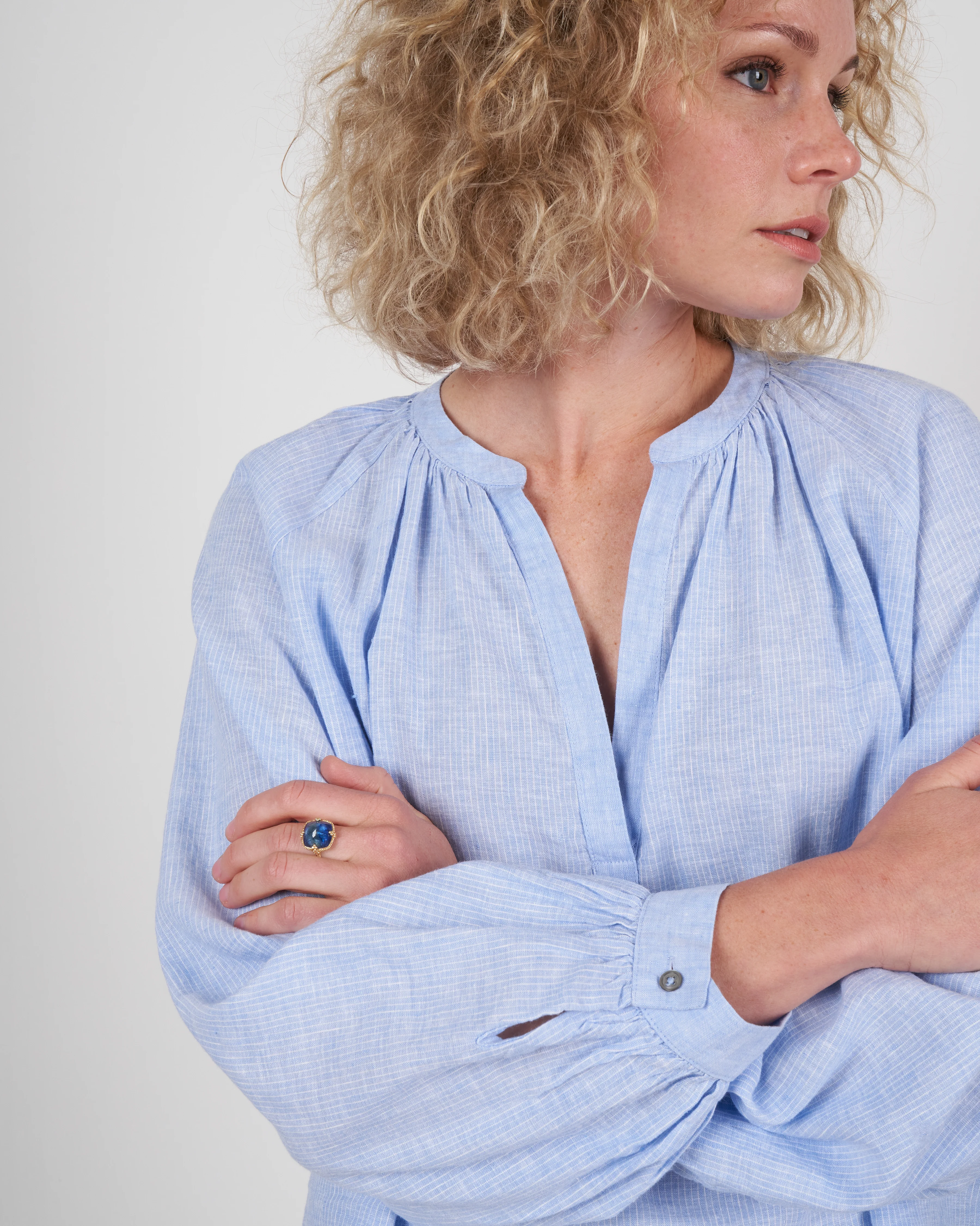 linen stripe popover - blue - Image 4