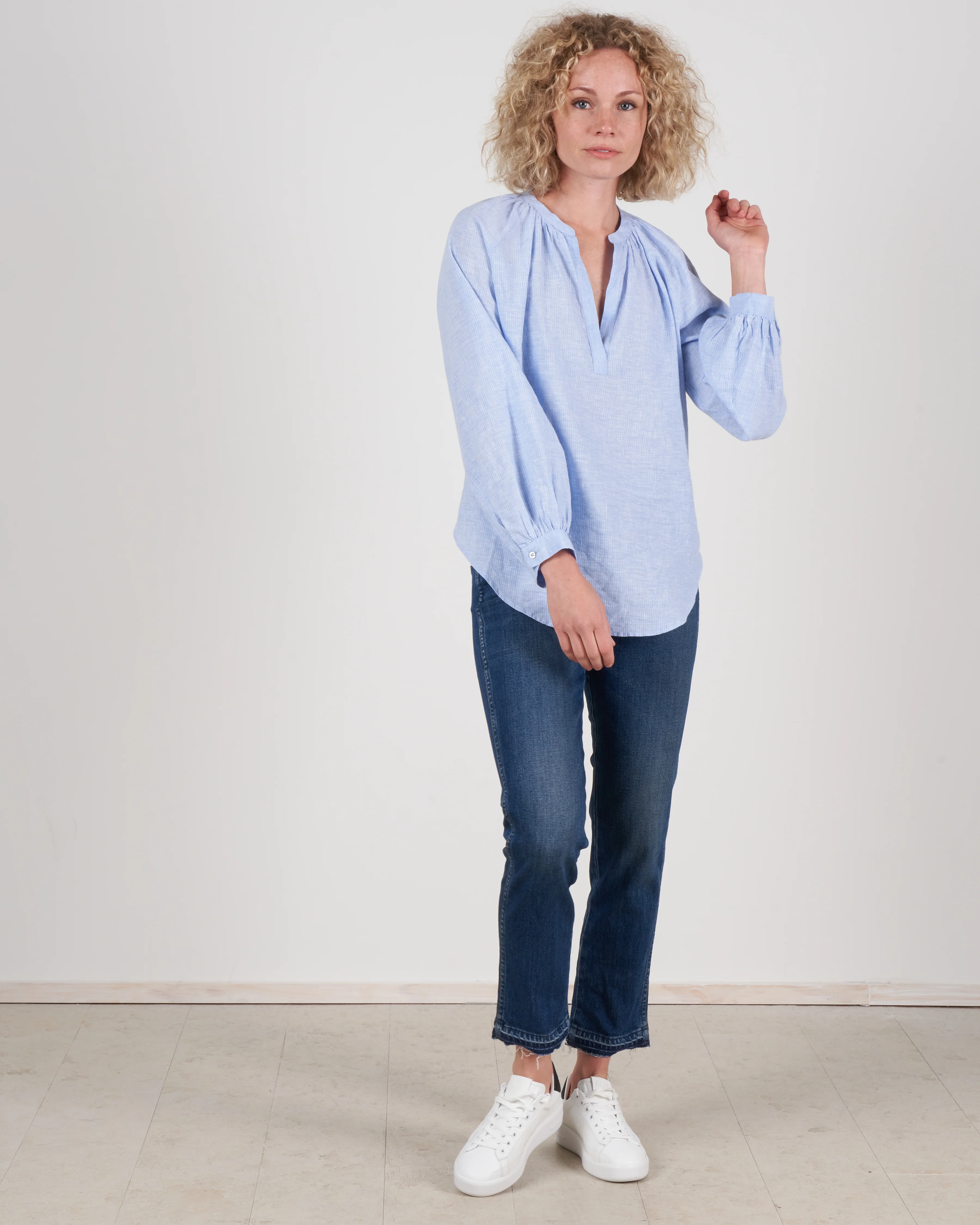 linen stripe popover - blue - Image 5