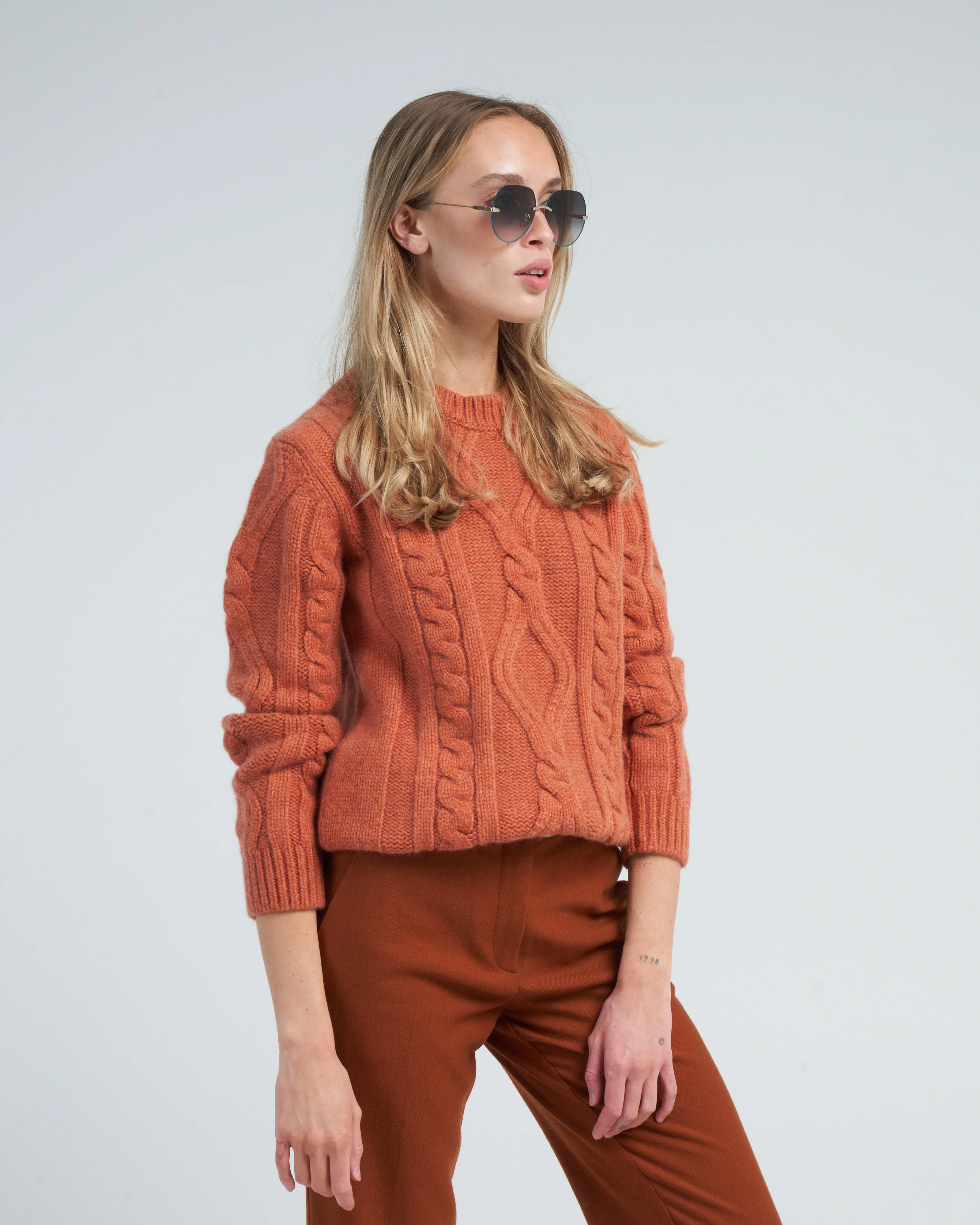 cable knit crew - orange - Image 3