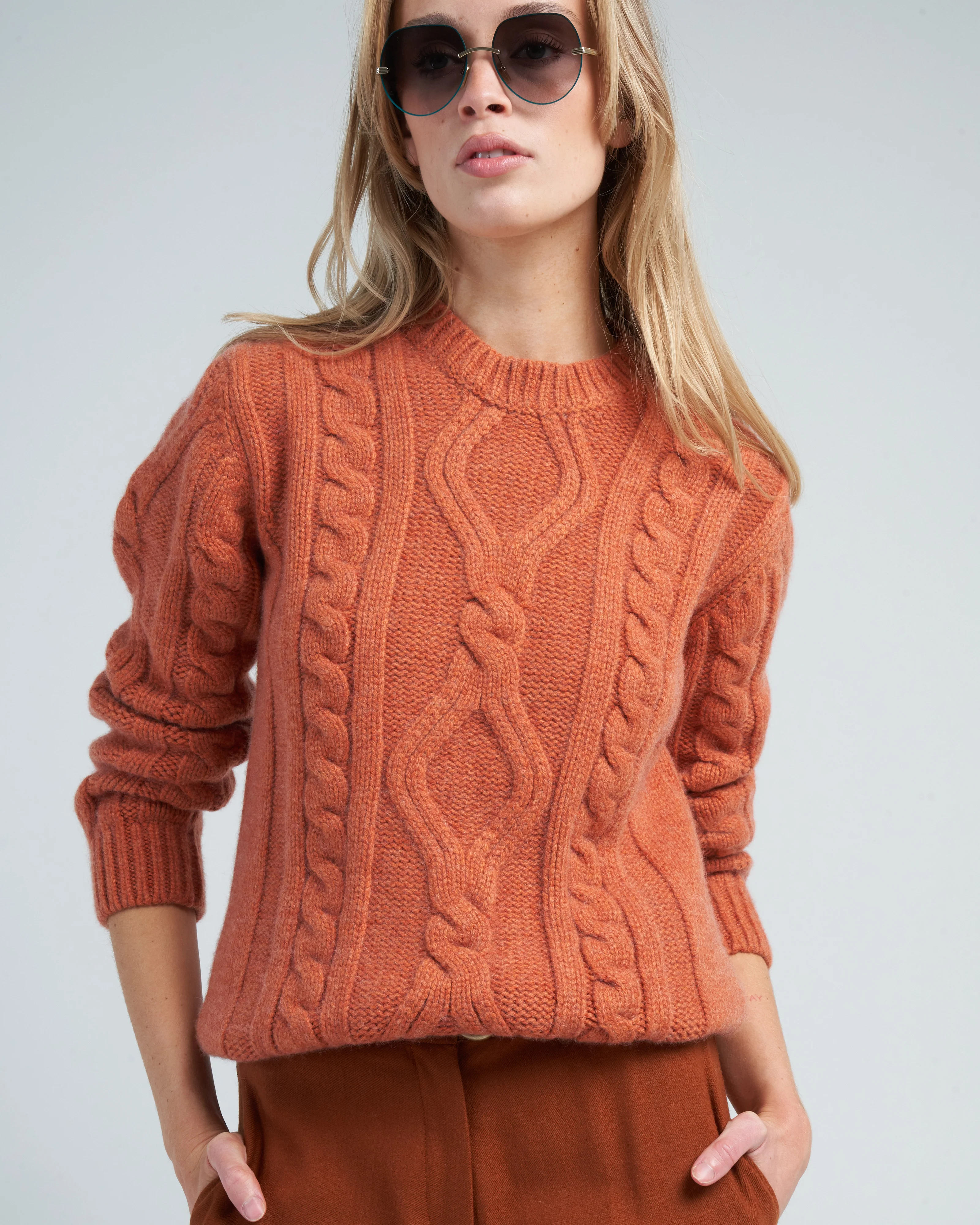 cable knit crew - orange - Image 5