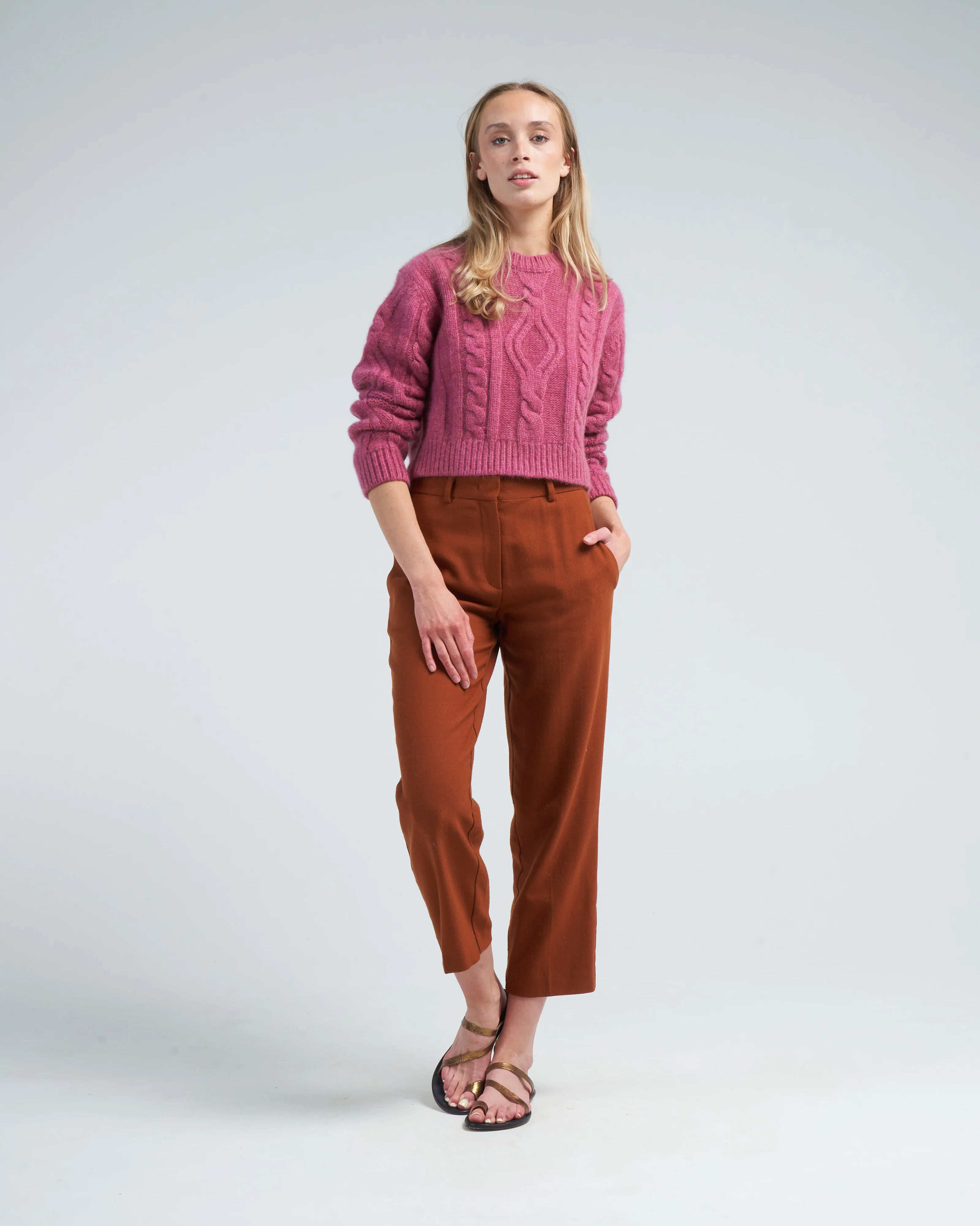 cable knit cropped crew - plum - Image 2