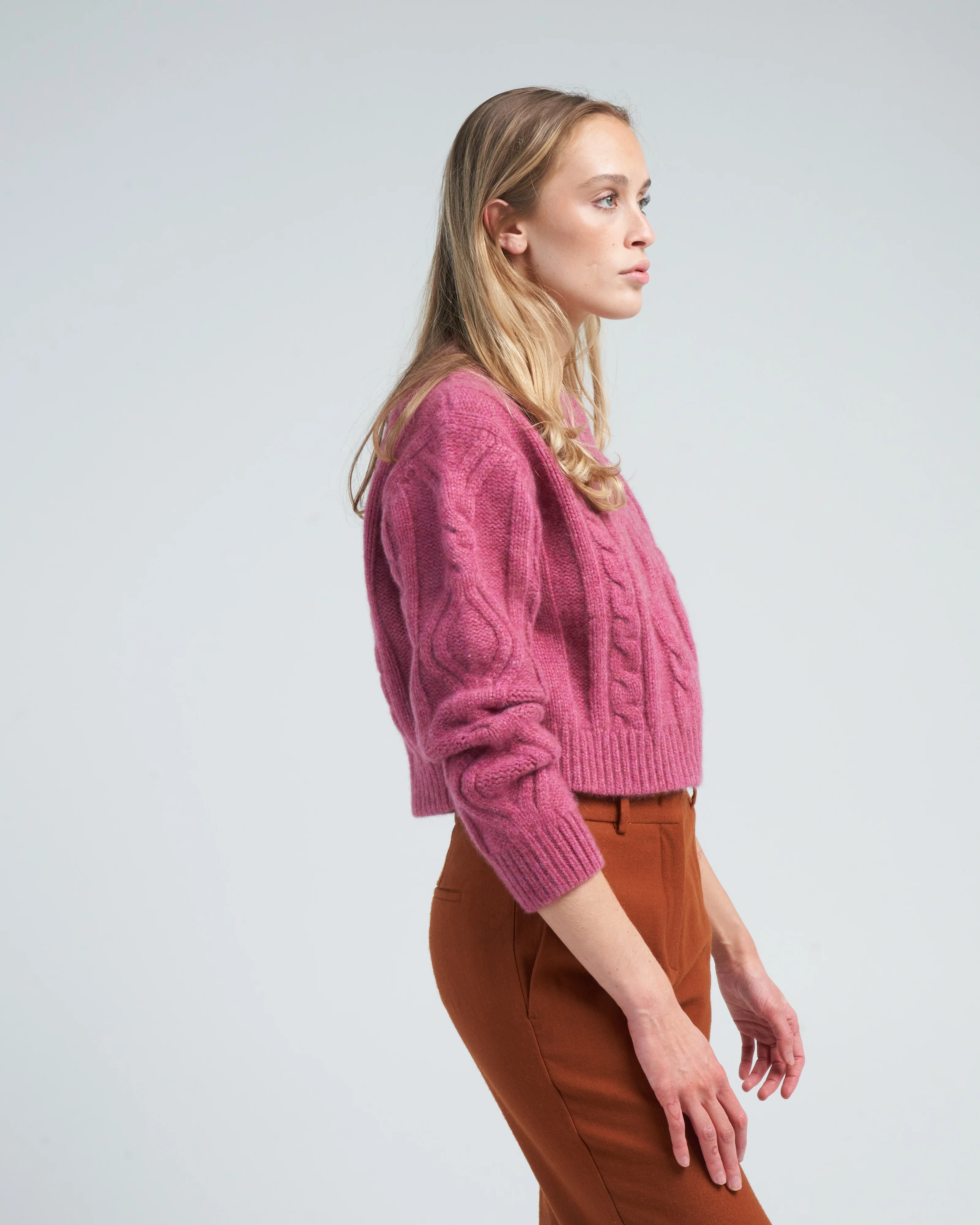 cable knit cropped crew - plum - Image 3
