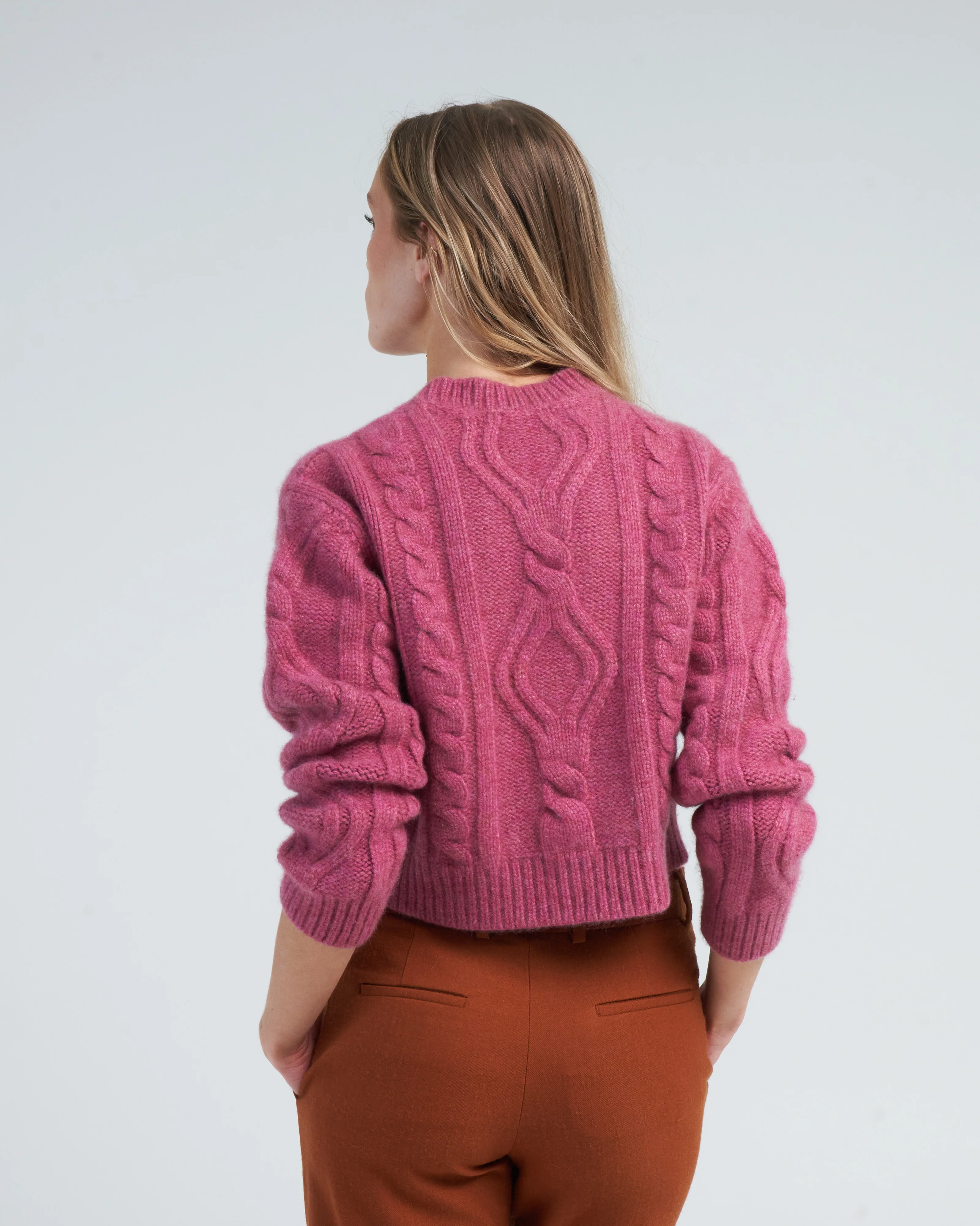 cable knit cropped crew - plum - Image 4