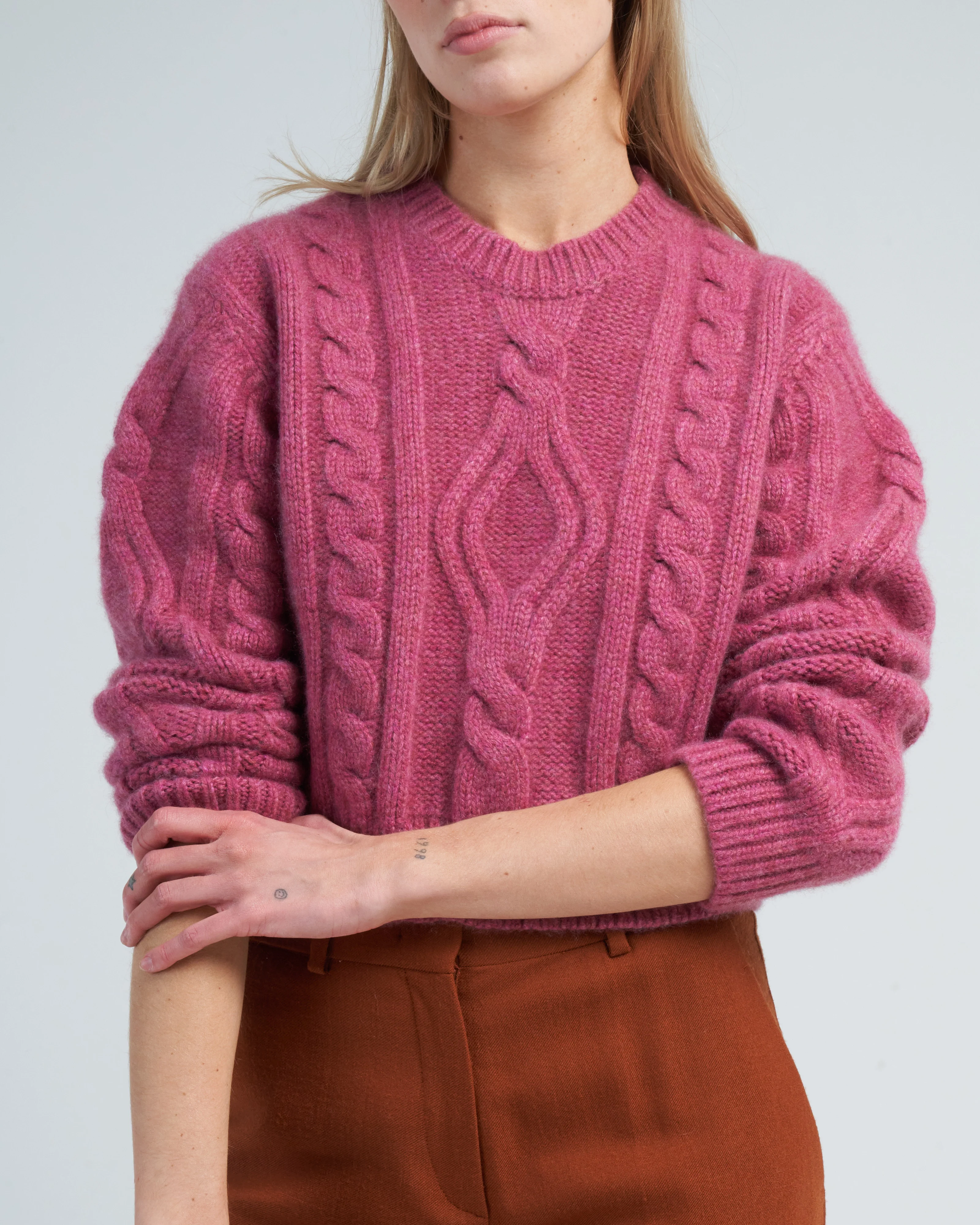 cable knit cropped crew - plum - Image 5