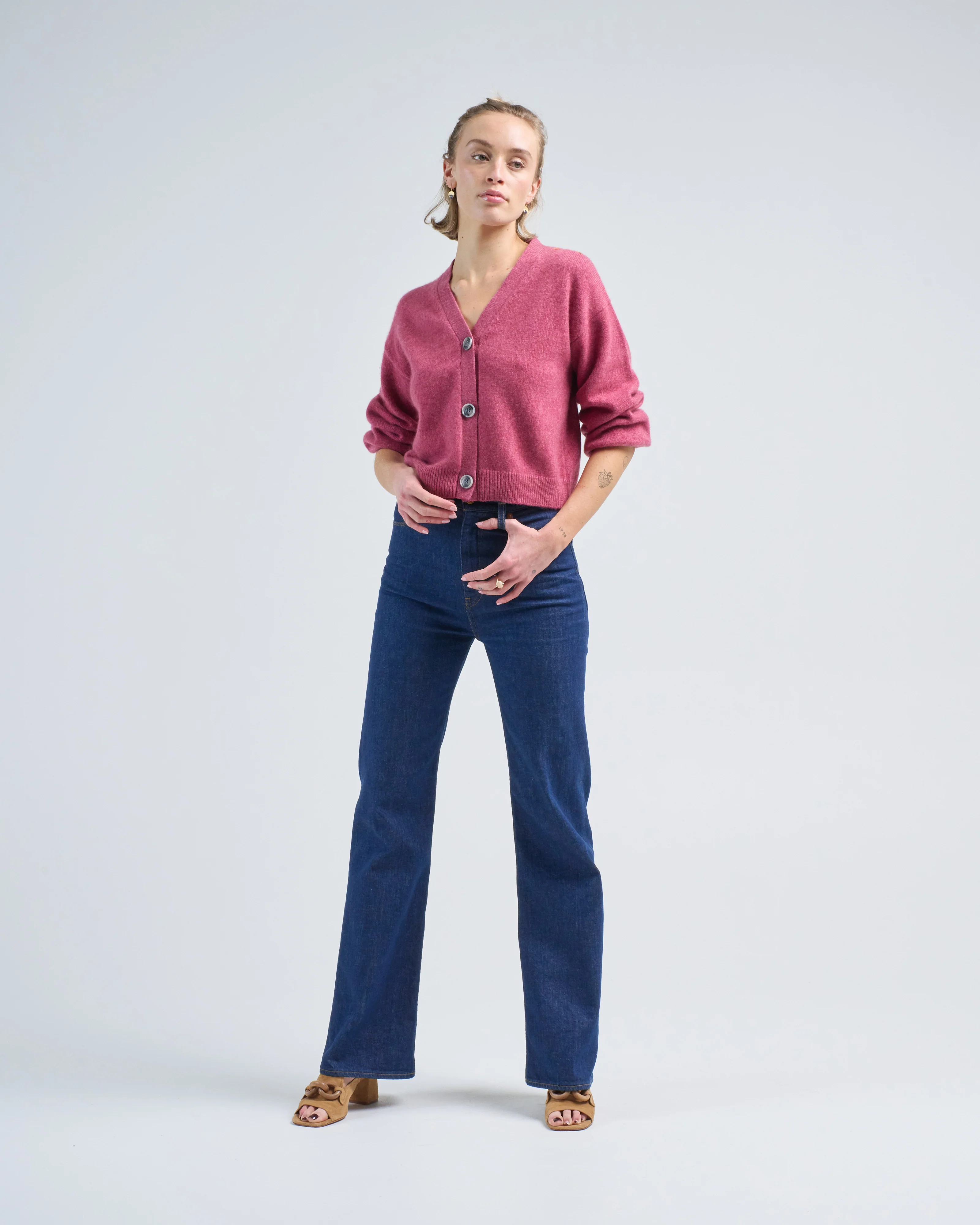classic crop cardigan w/ whipstitch - Image 2