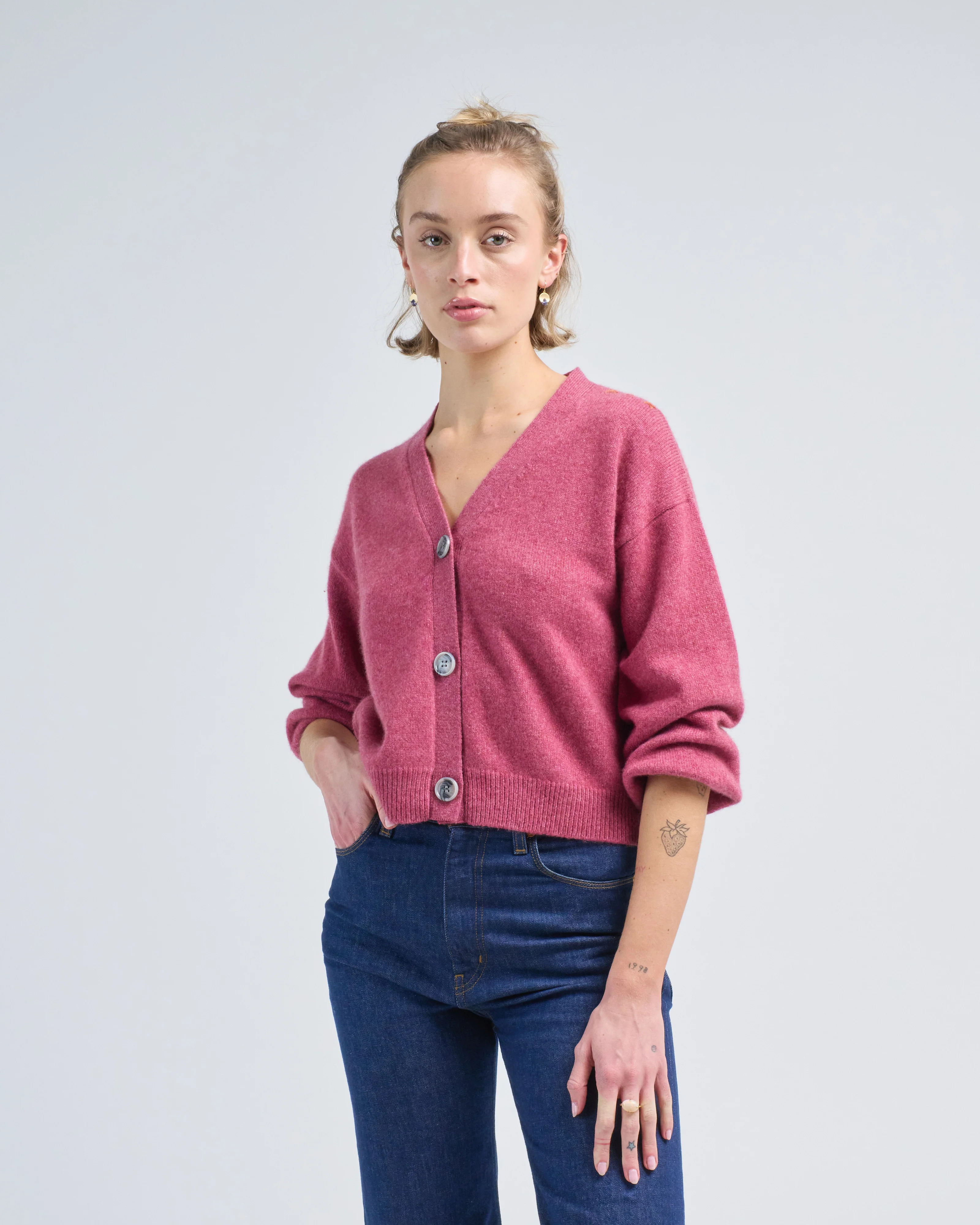 classic crop cardigan w/ whipstitch - Image 3