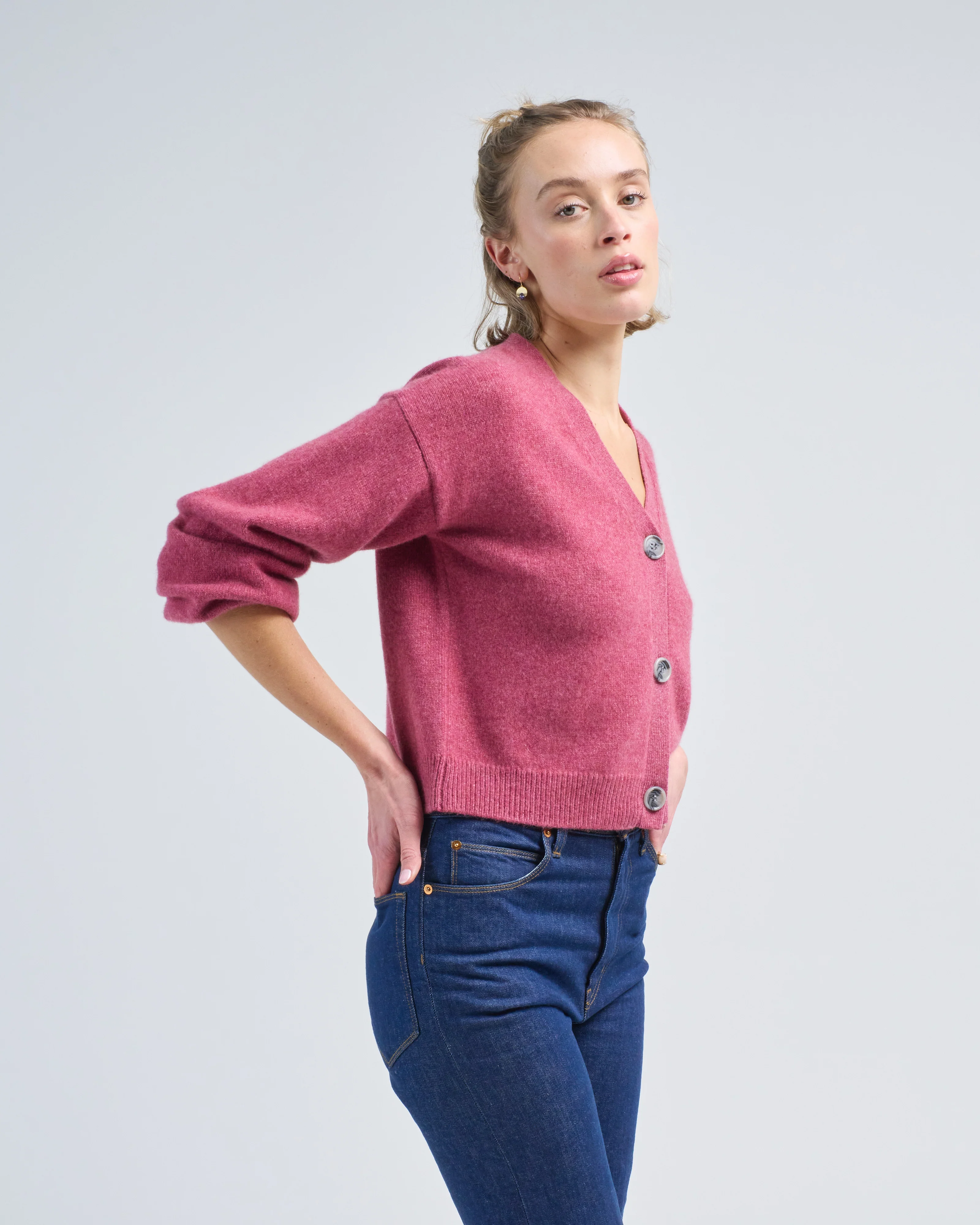 classic crop cardigan w/ whipstitch - Image 4