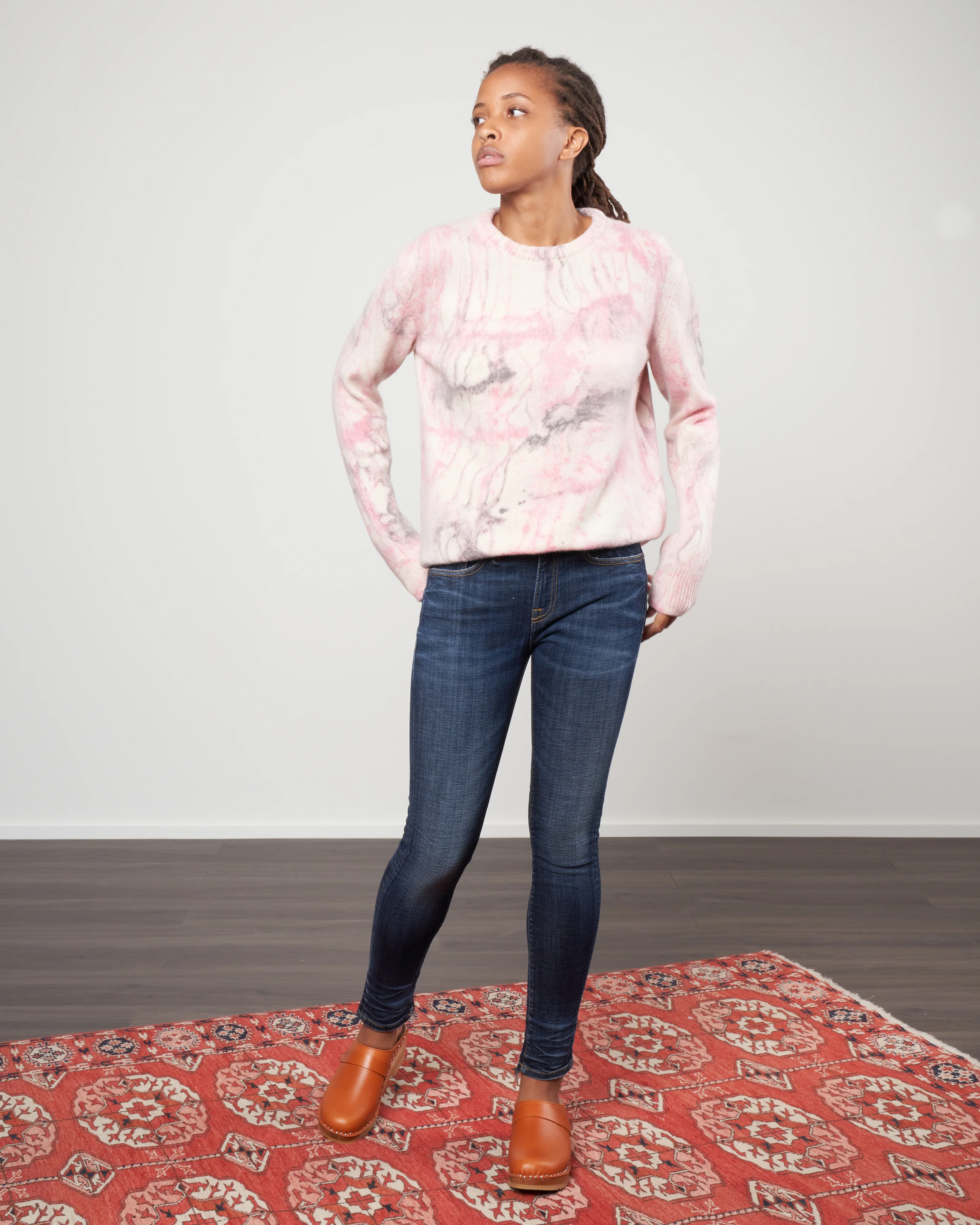 marble dye crew sweater - pink/grey - Image 2