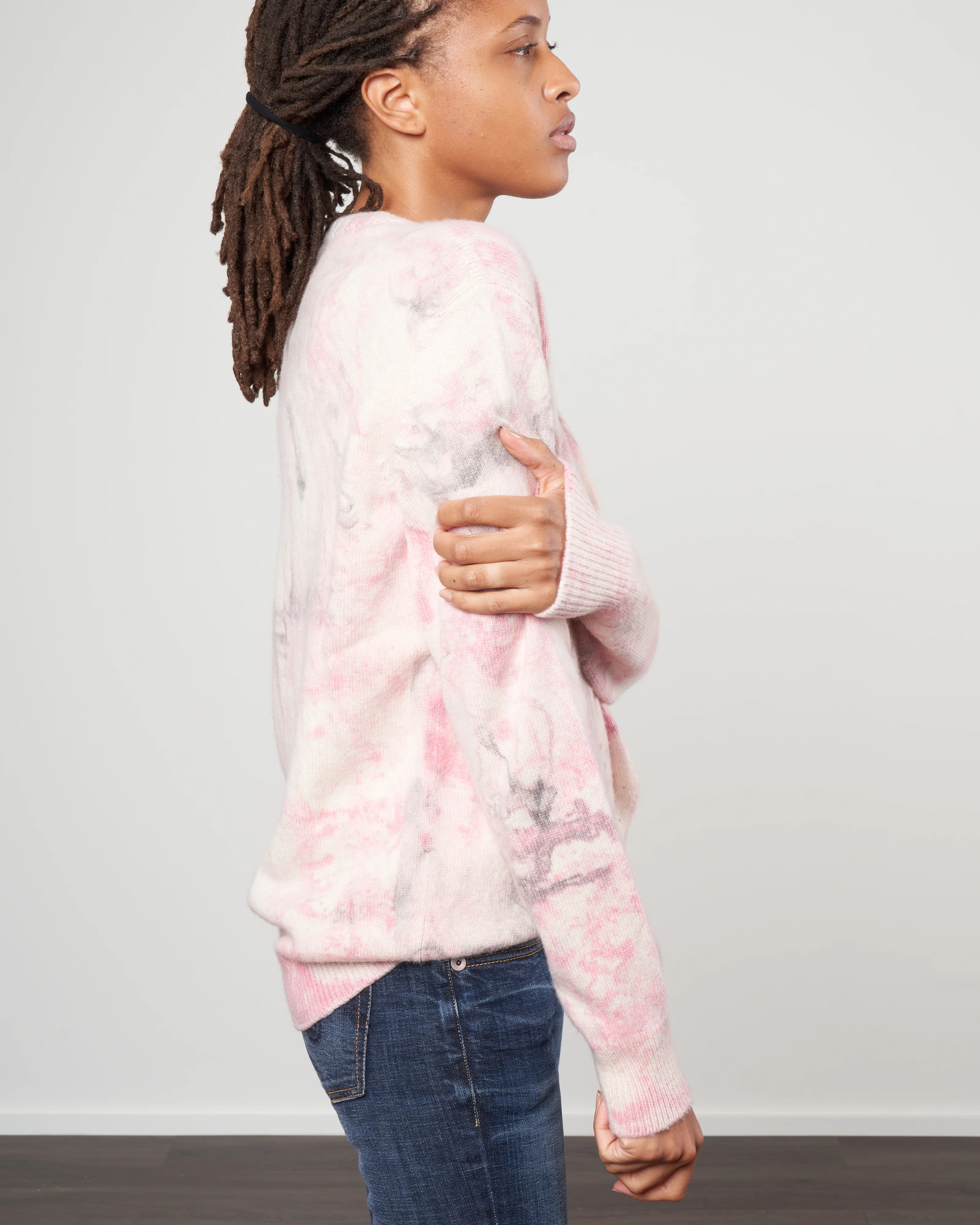 marble dye crew sweater - pink/grey - Image 3