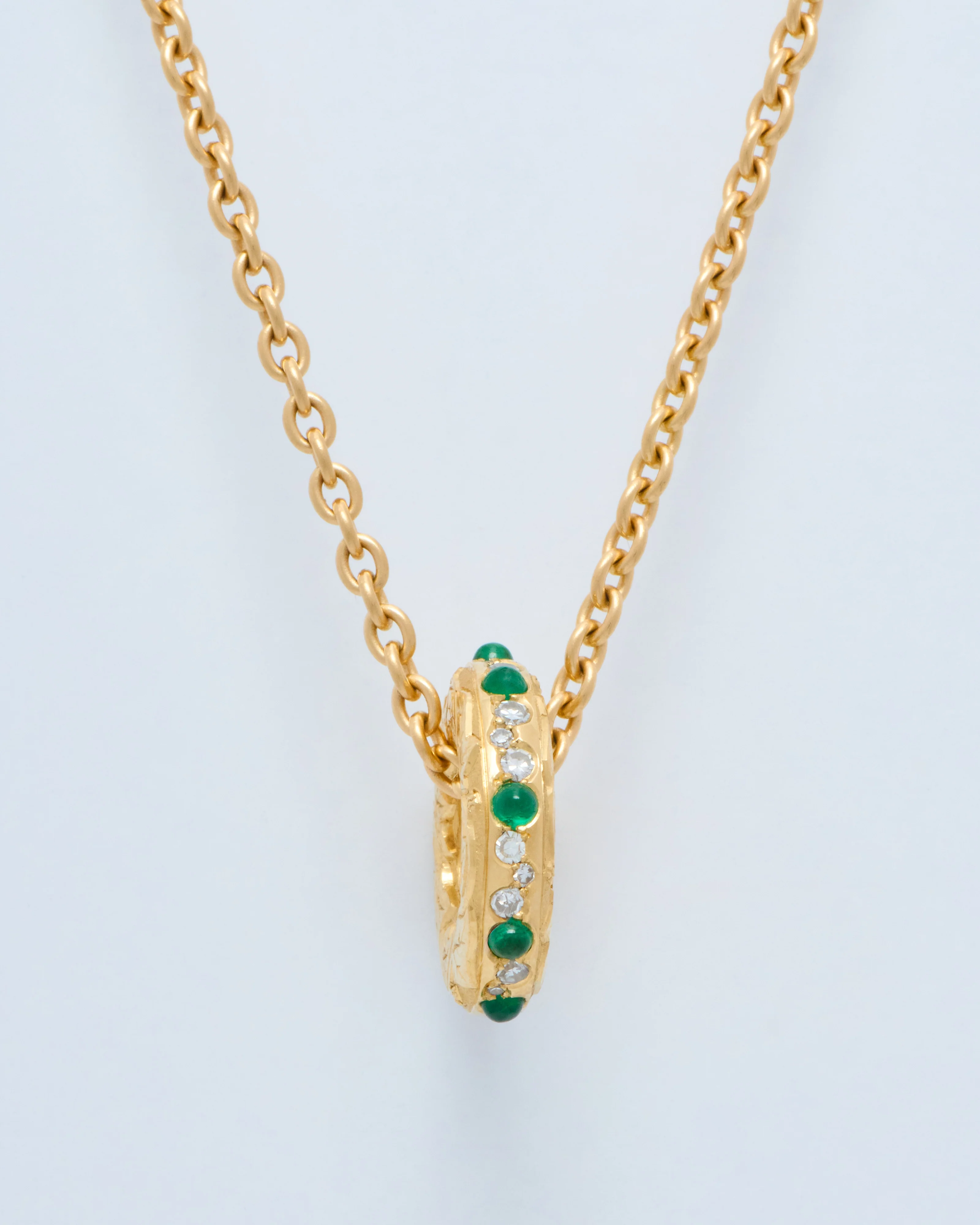 hag stone mini pendant w/ emeralds - Image 8