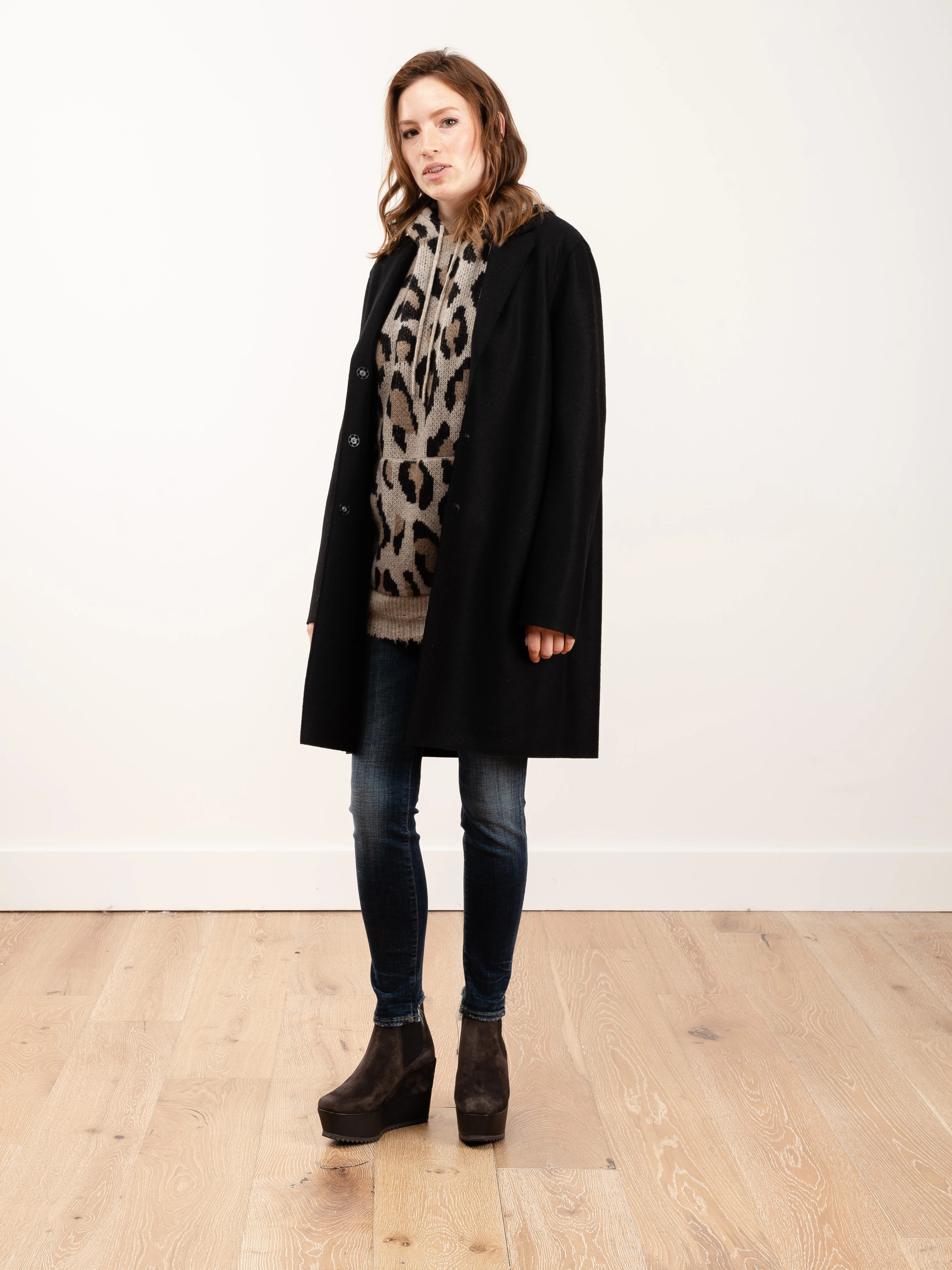 cocoon coat pressed wool - black - Image 2