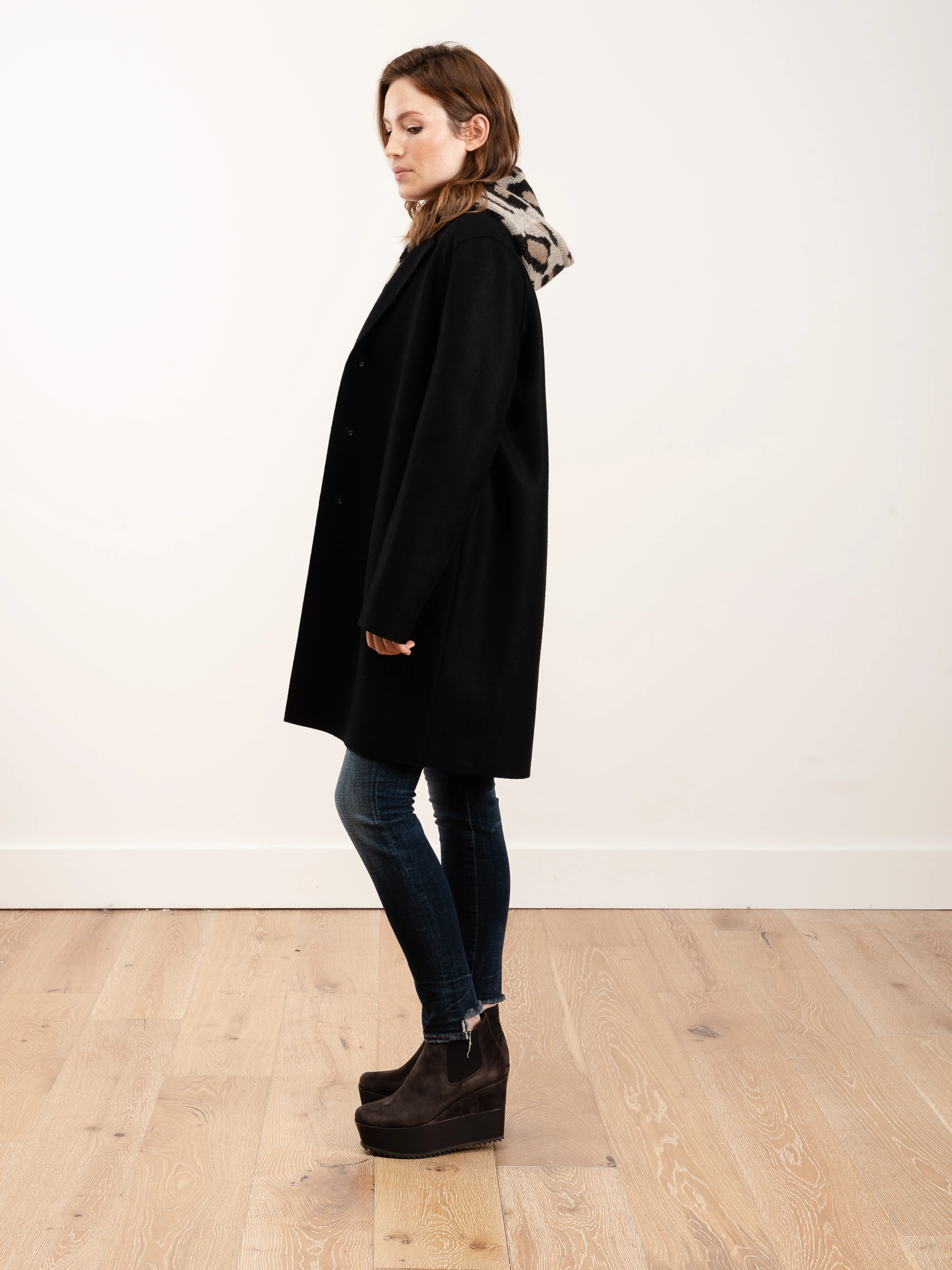 cocoon coat pressed wool - black - Image 3