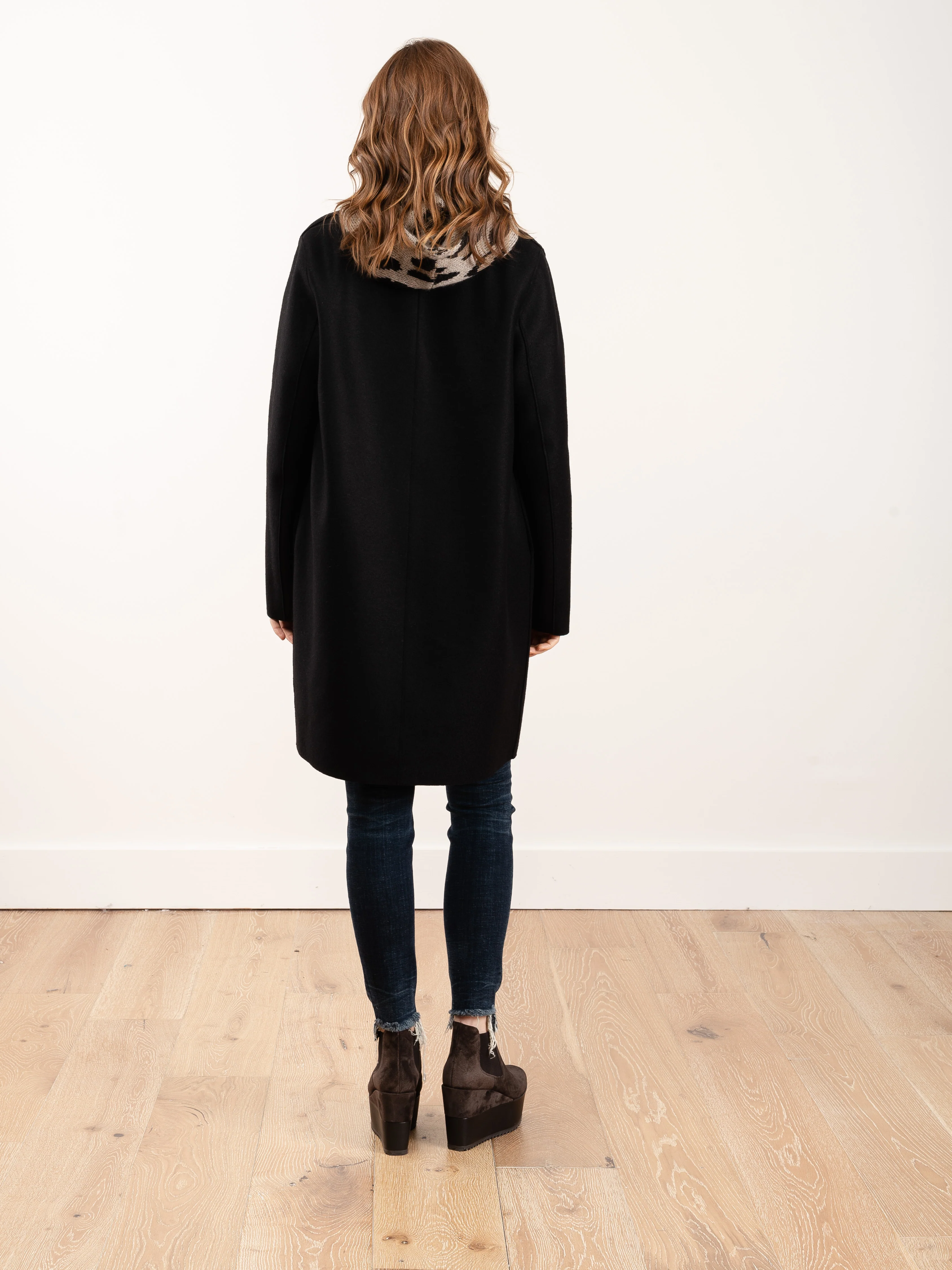 cocoon coat pressed wool - black - Image 4