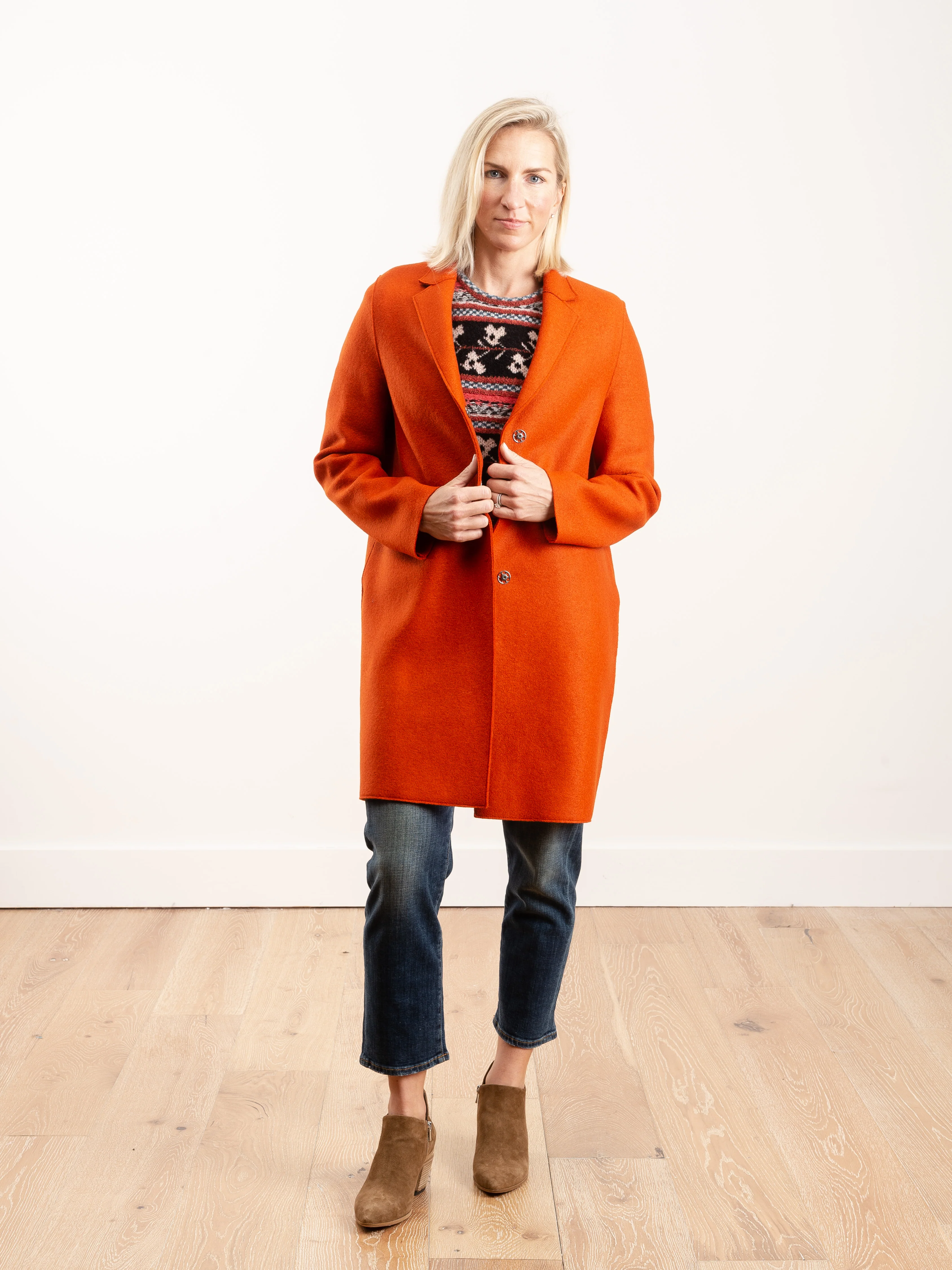 cocoon coat pressed wool - burnt orange - Image 2