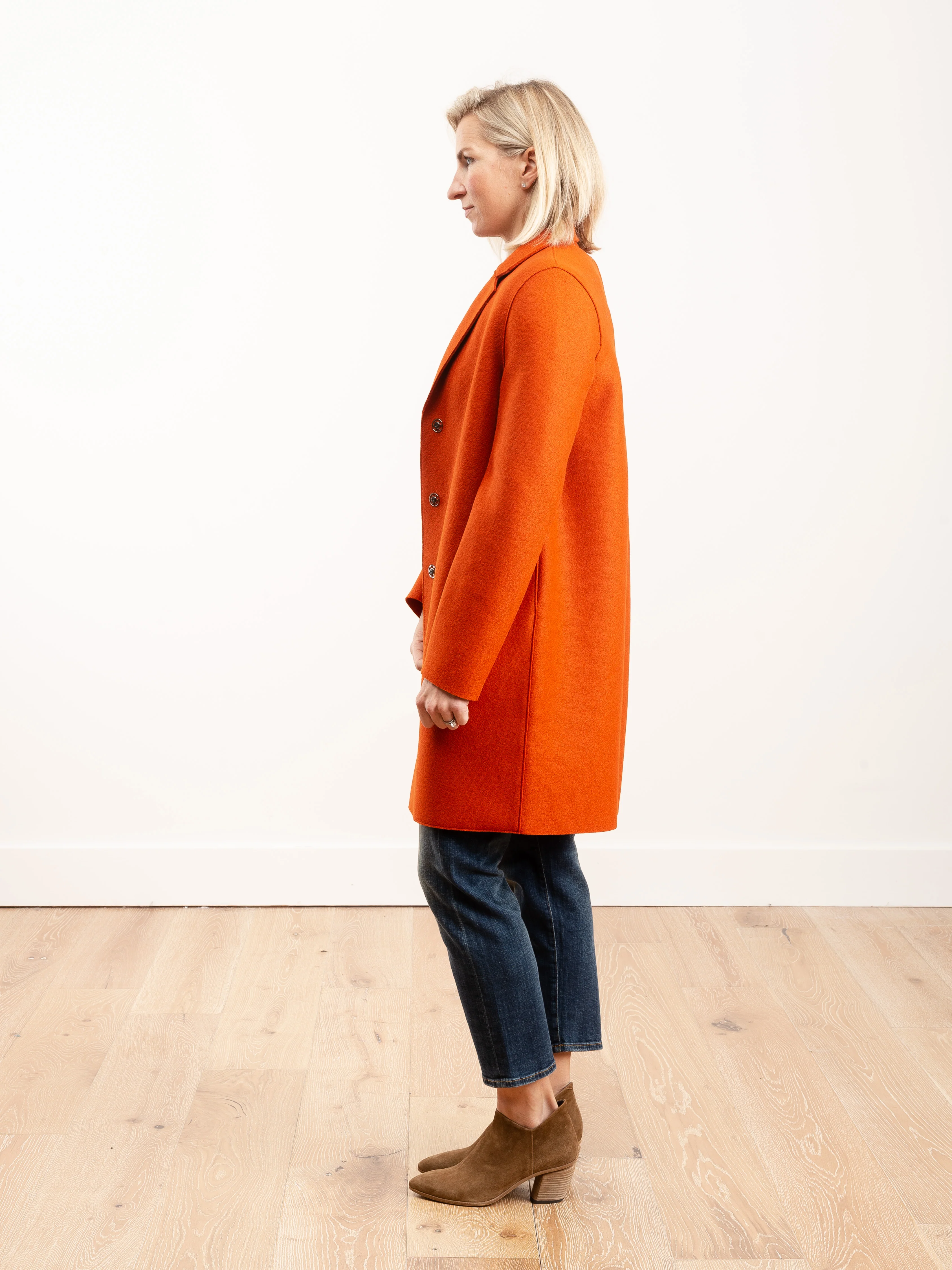 cocoon coat pressed wool - burnt orange - Image 3