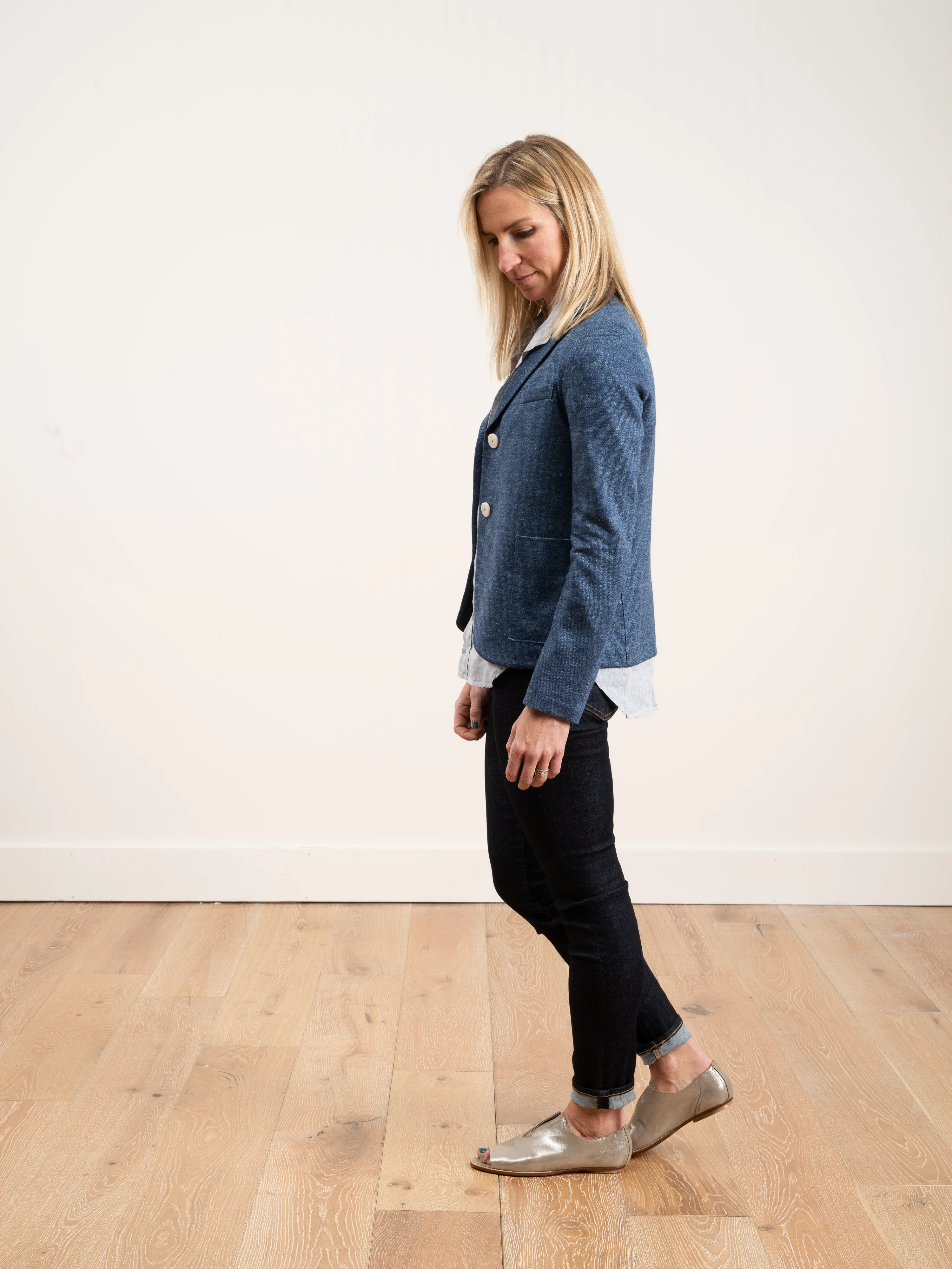 linen short boyfriend jacket - denim - Image 2