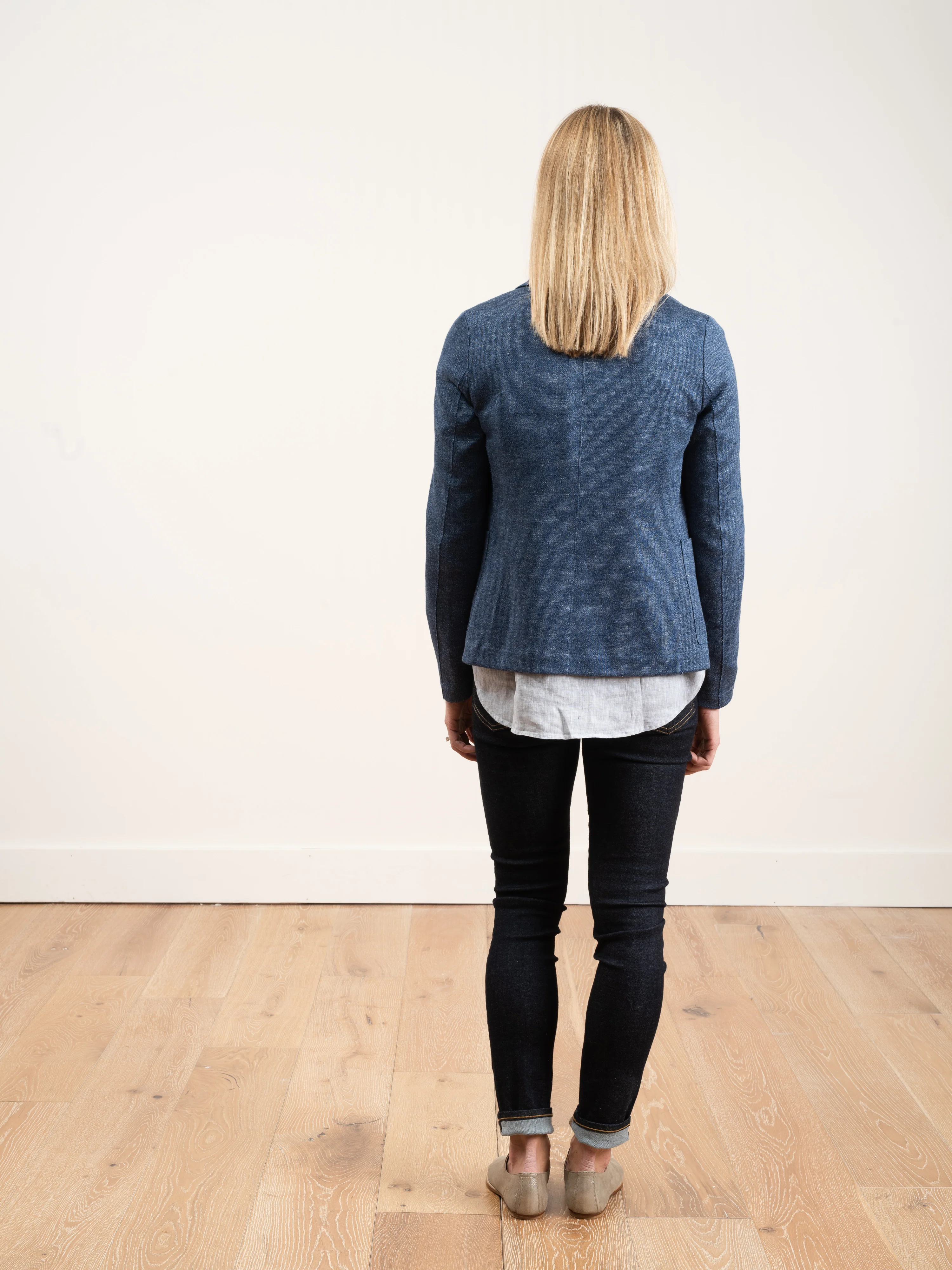 linen short boyfriend jacket - denim - Image 3
