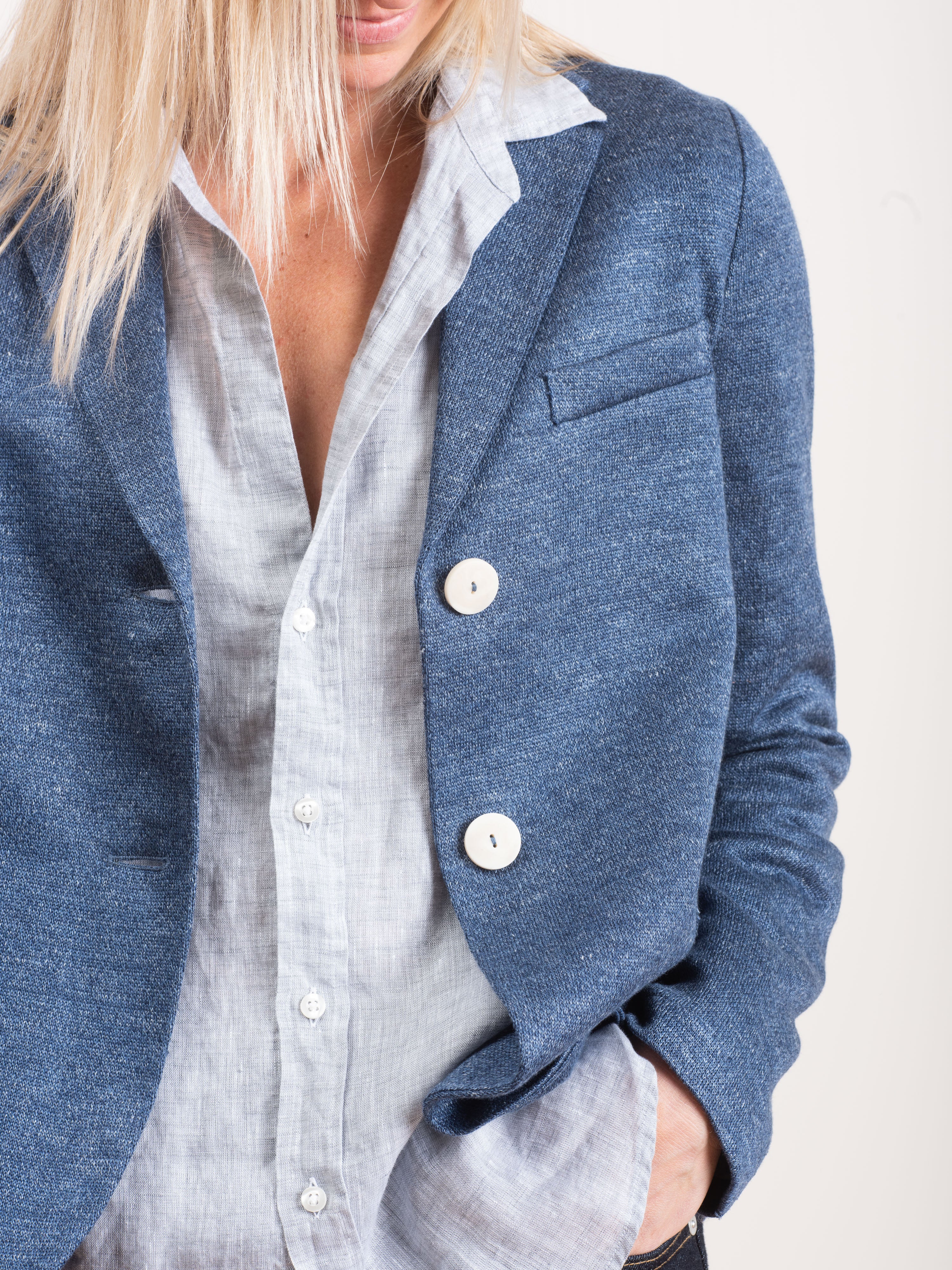 linen short boyfriend jacket - denim - Image 7