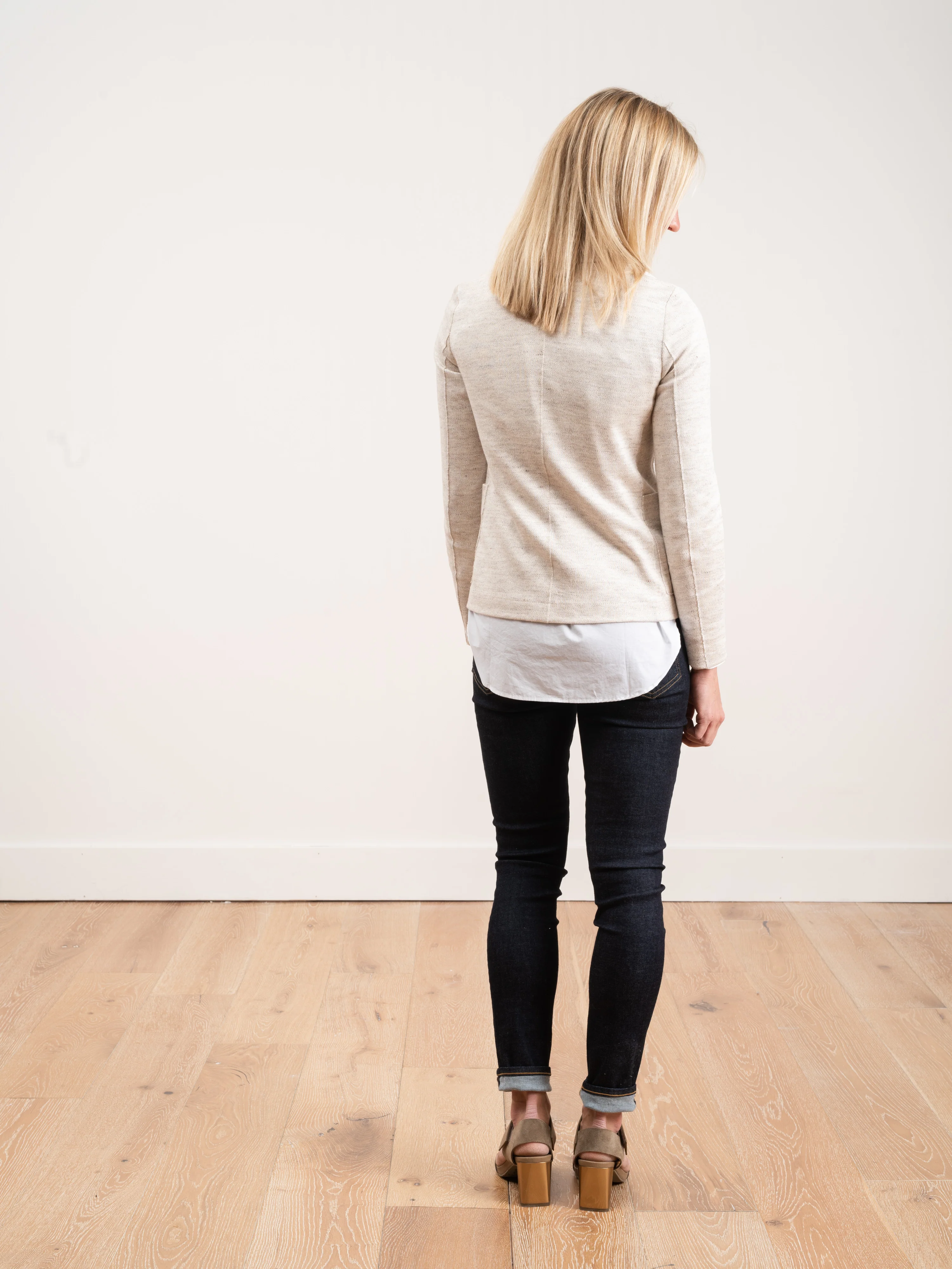 linen short boyfriend jacket - off white - Image 3