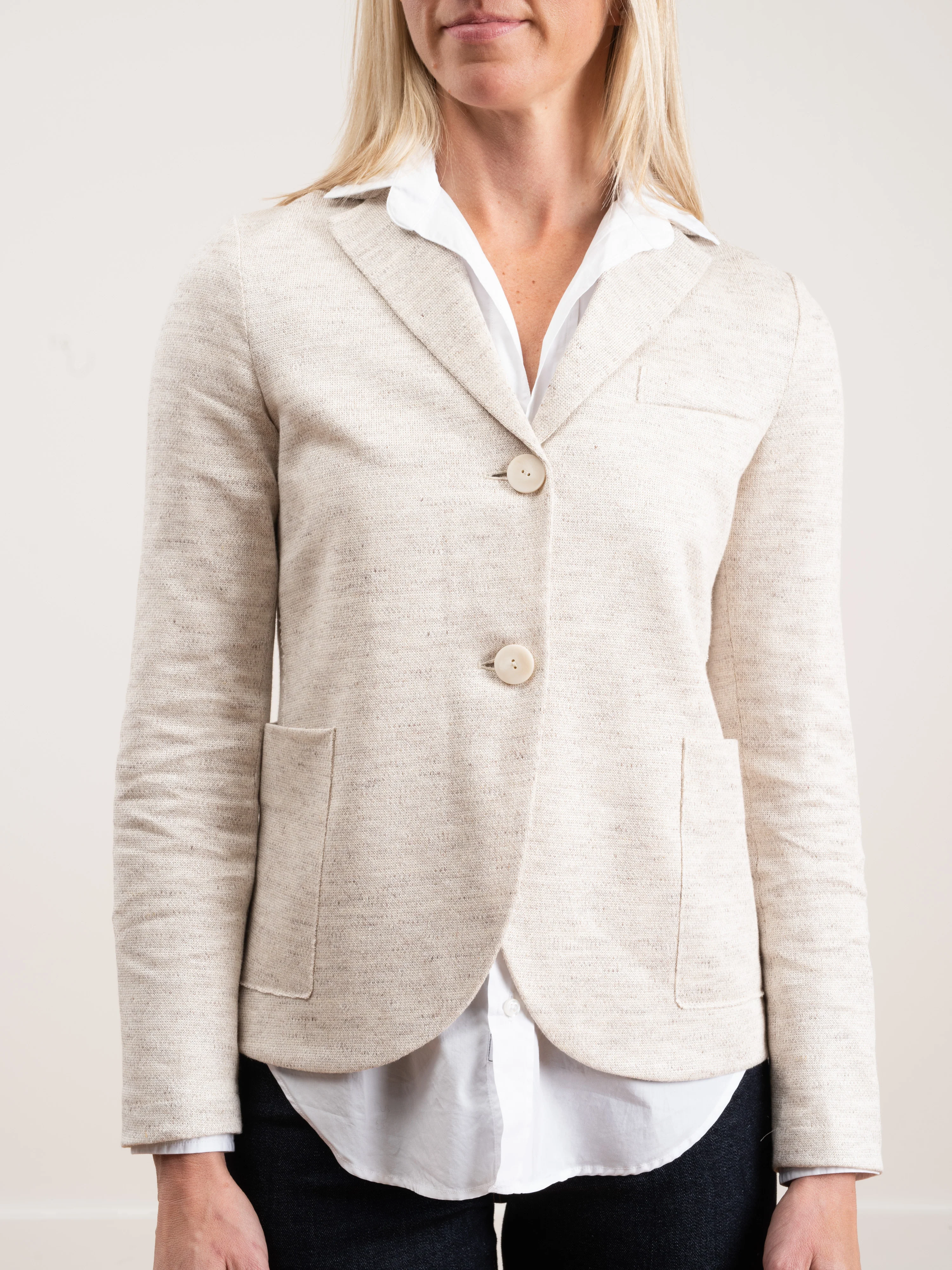linen short boyfriend jacket - off white - Image 4