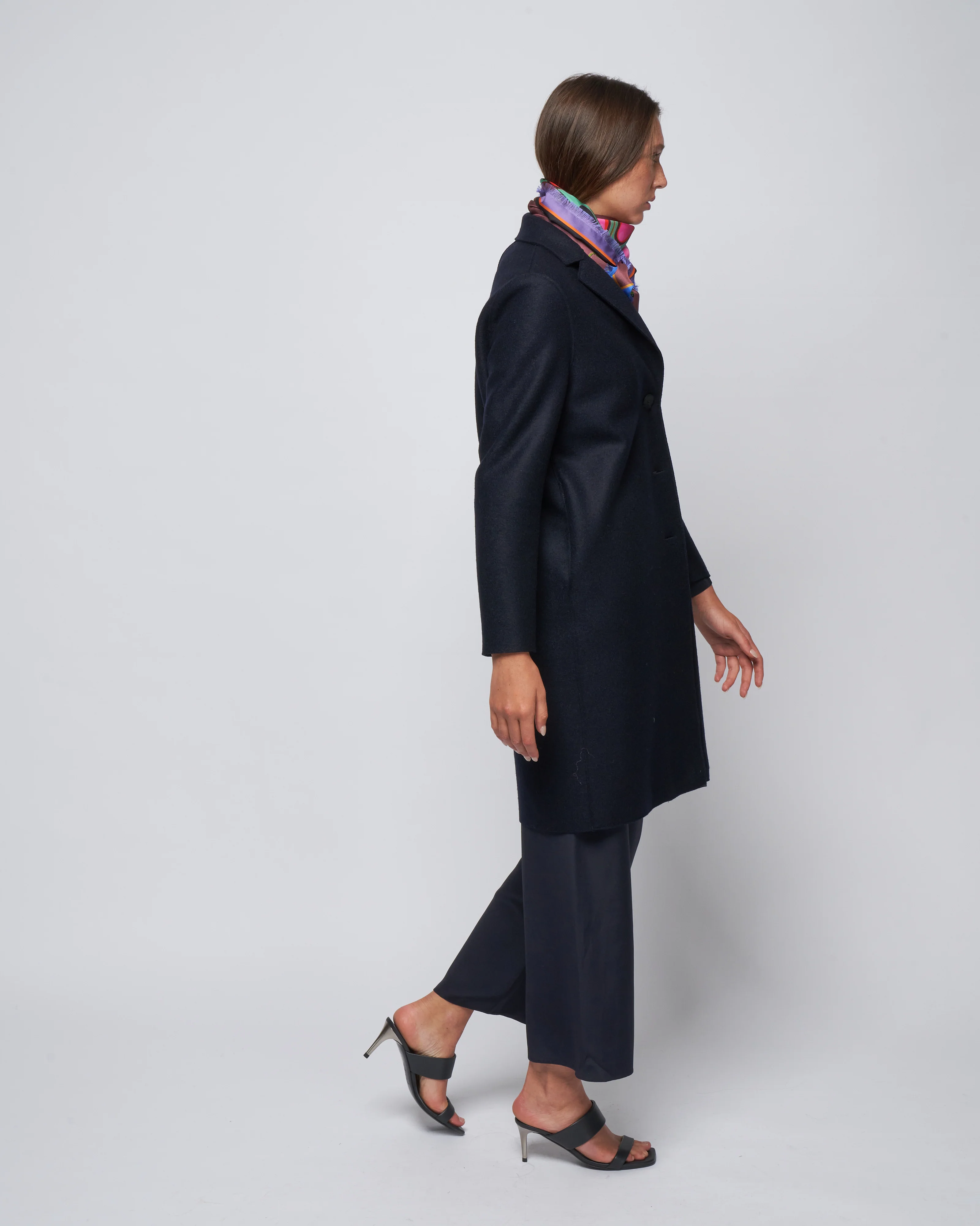 pressed wool and polaire overcoat - navy blue - Image 3