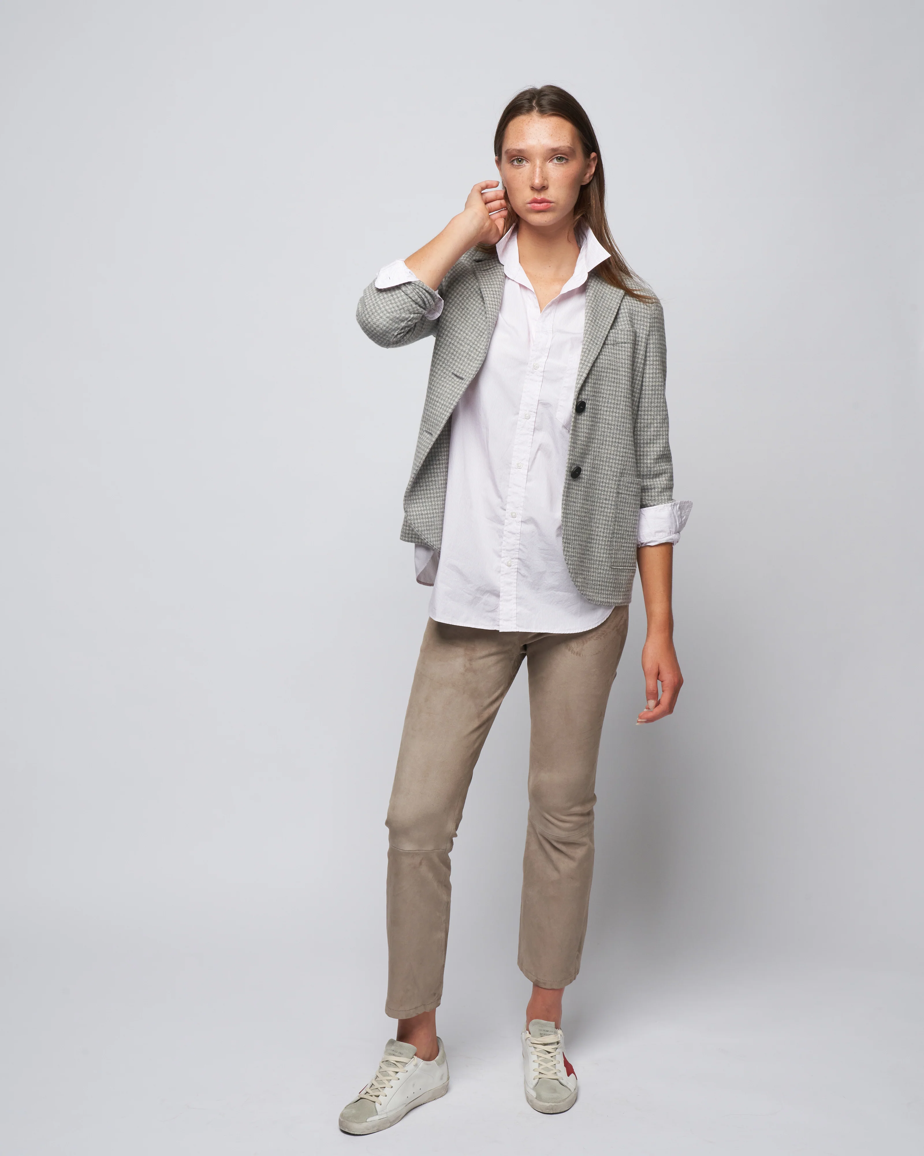 stand up collar moleskin blazer - grey - Image 2