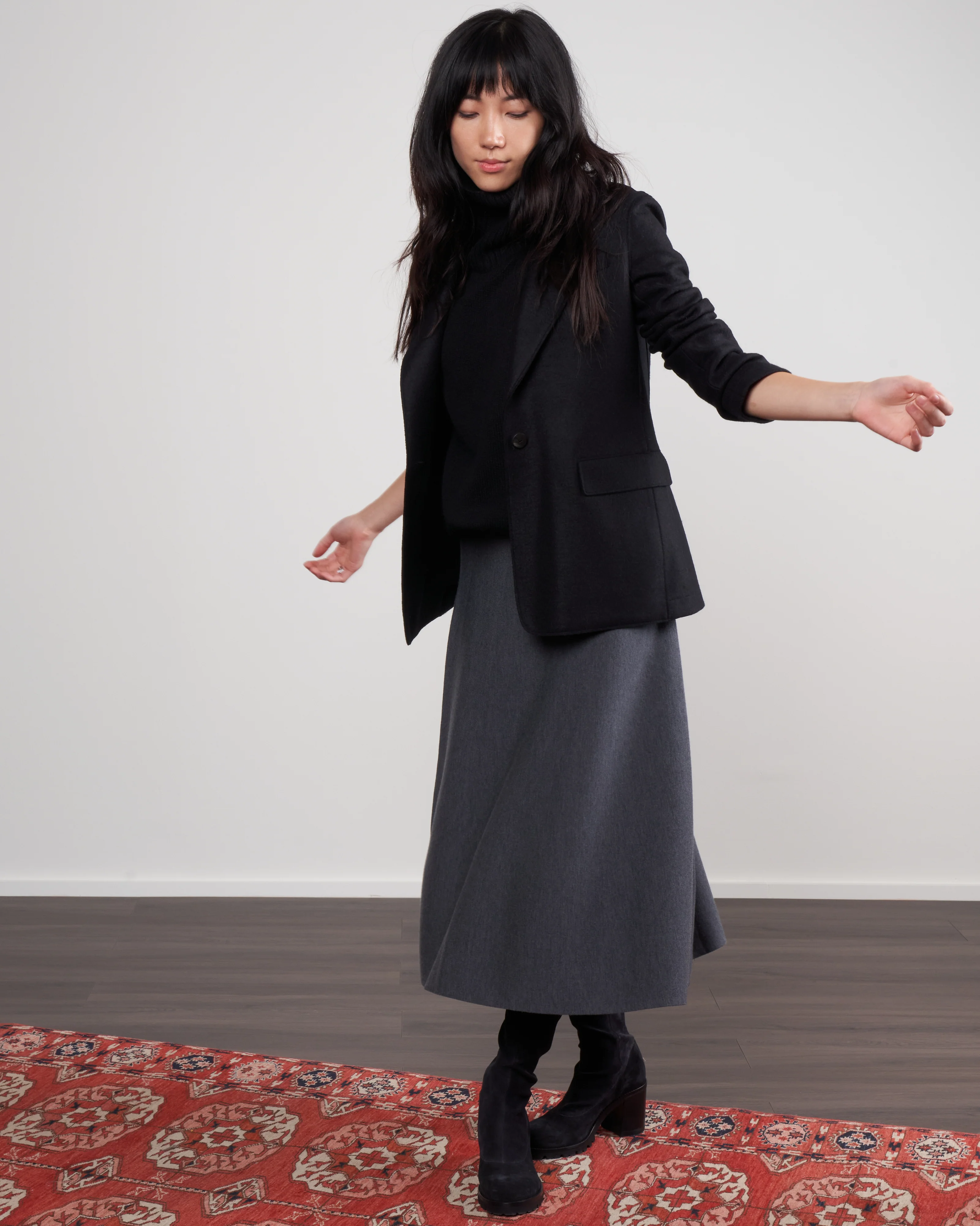 women 1 button blazer light pressed wool - black - Image 3