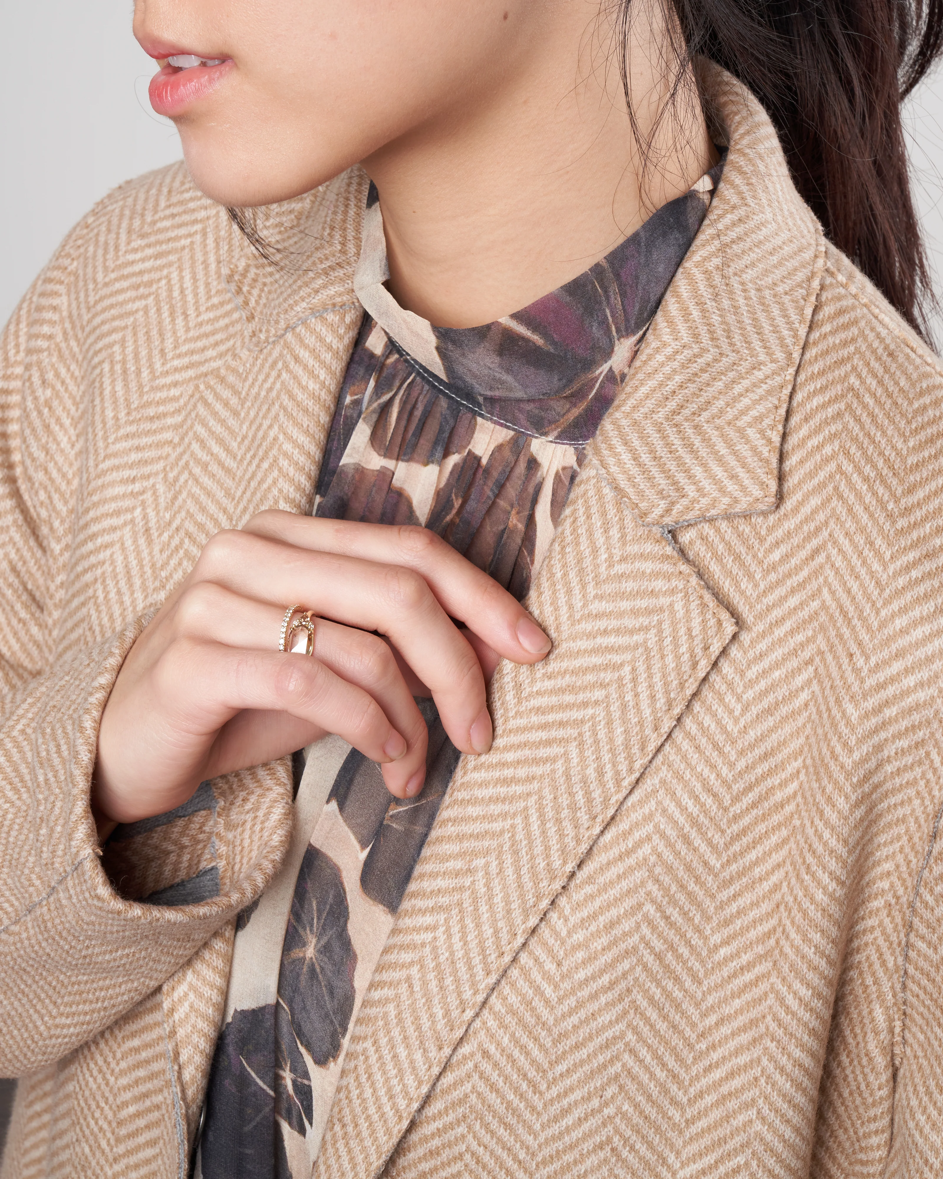 women cocoon coat cashmere blend herringbone - tan - Image 4