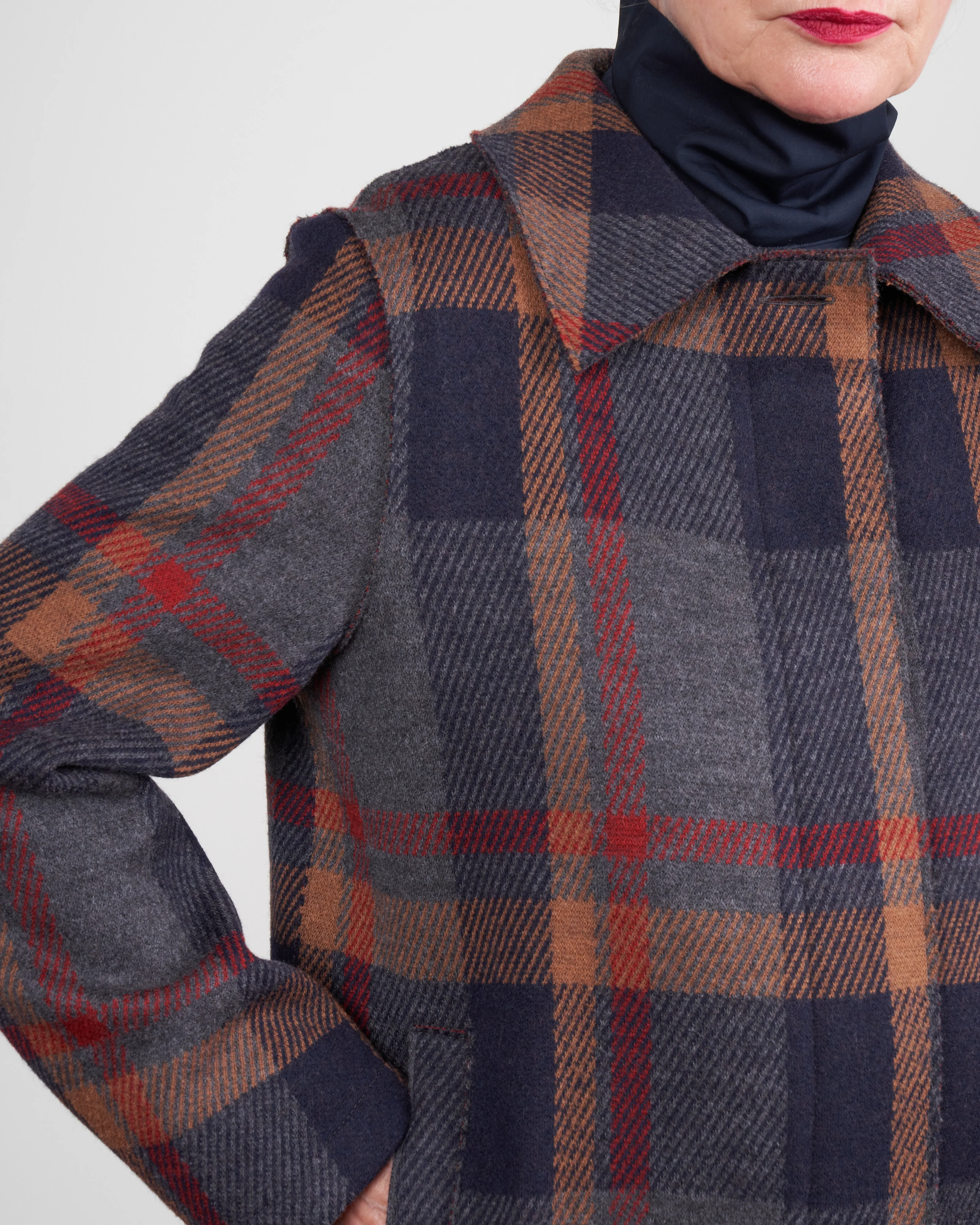 women fly front coat - grey tartan - Image 2