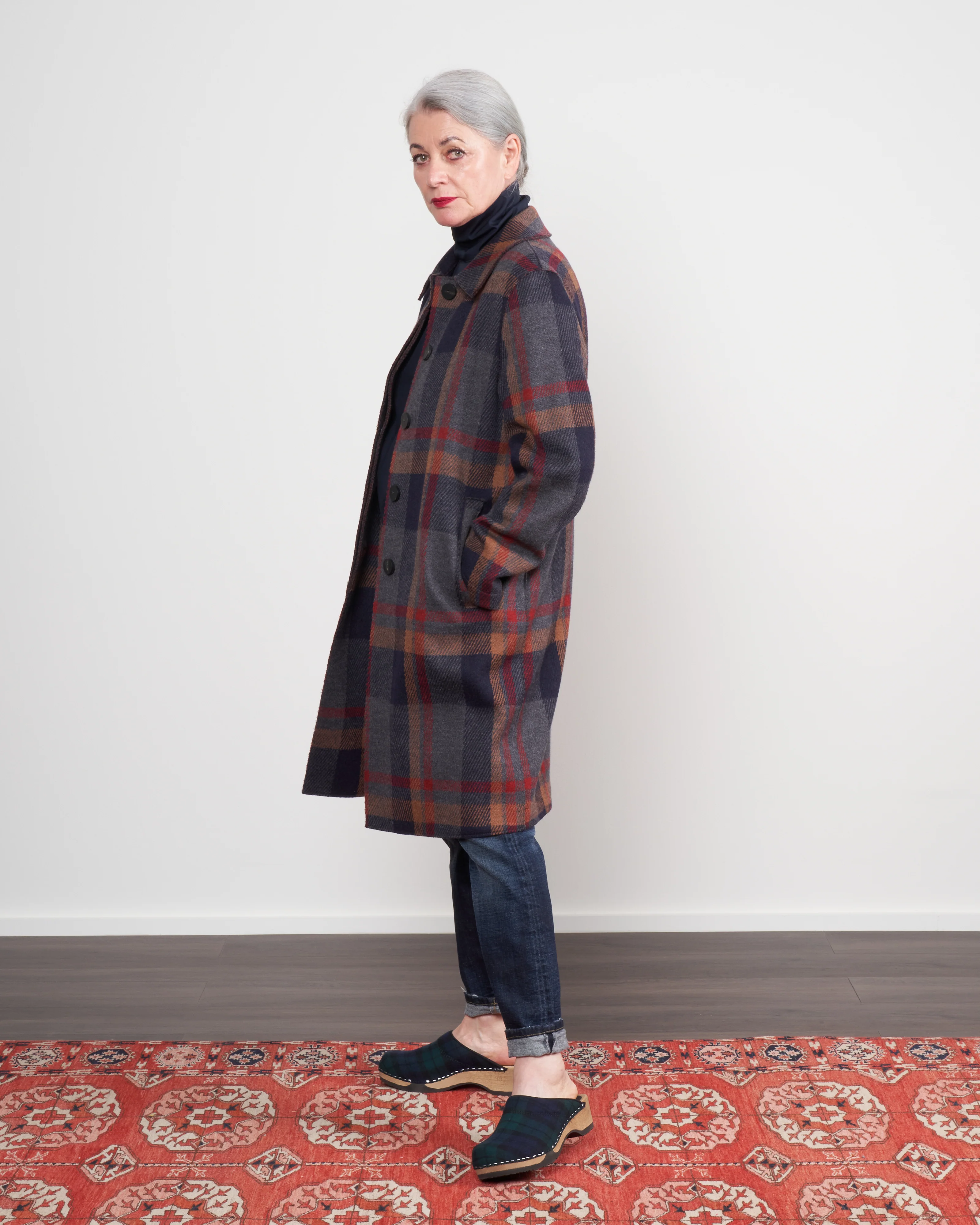 women fly front coat - grey tartan - Image 3