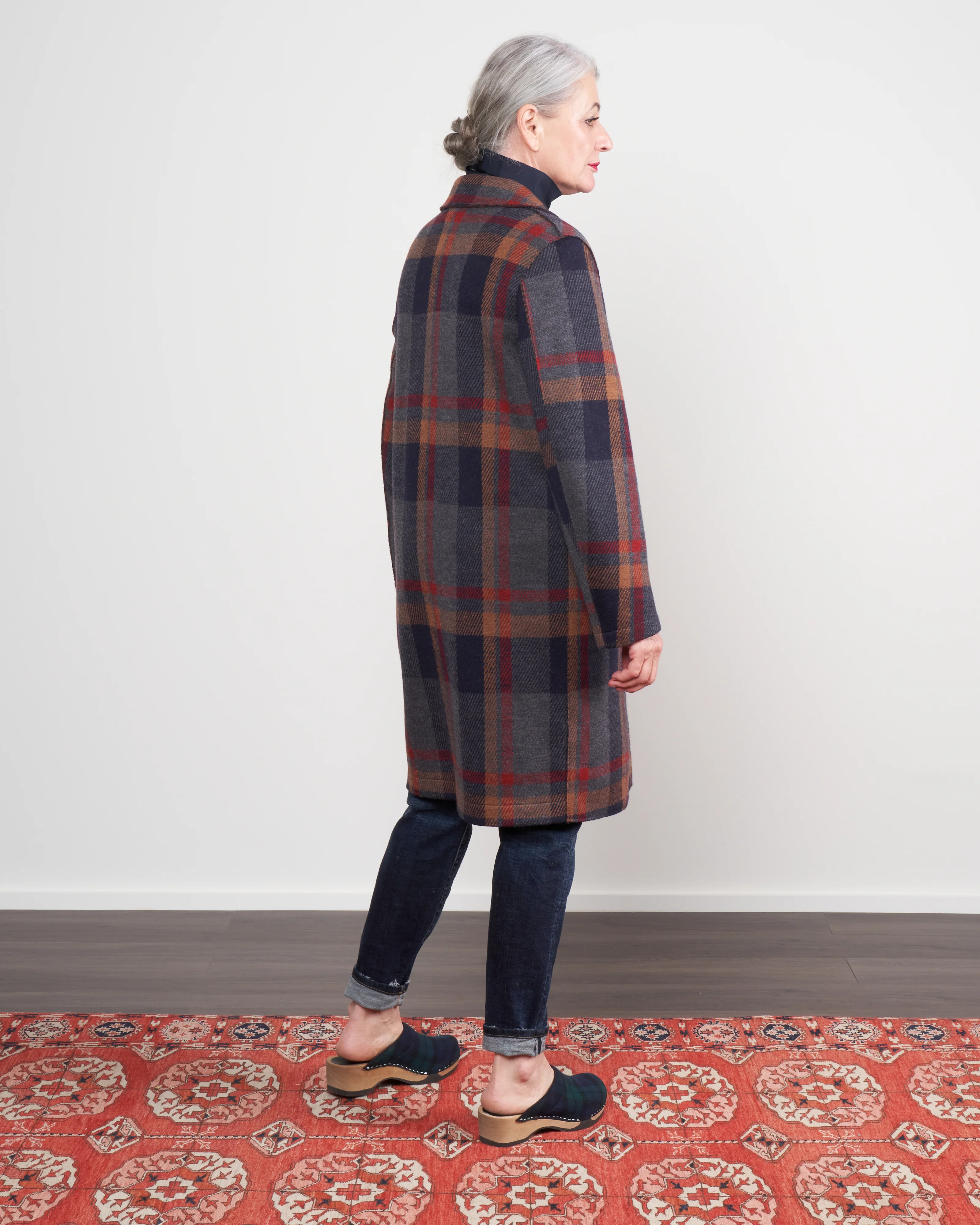 women fly front coat - grey tartan - Image 4